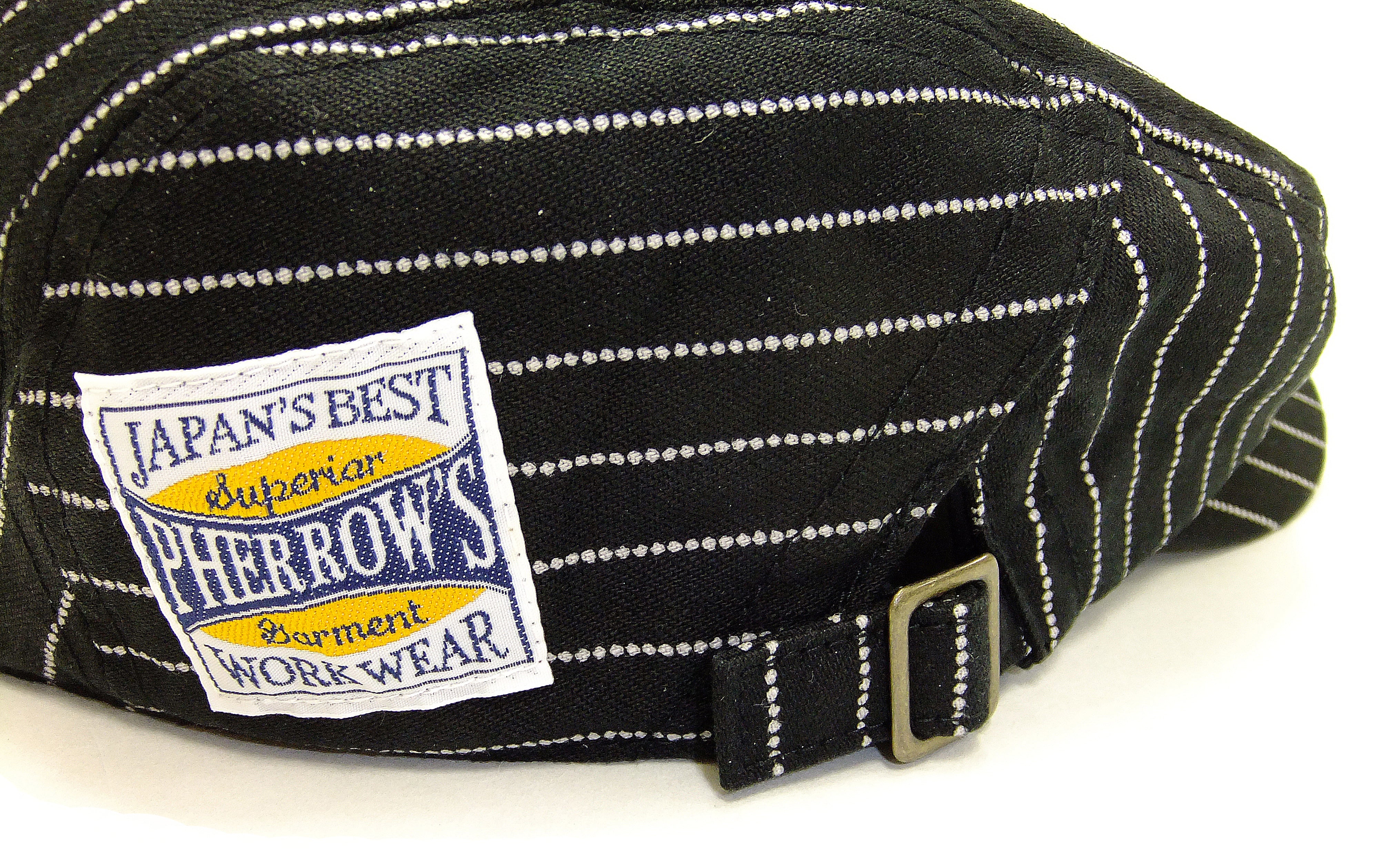 Pherrow's Men's Vintage Wabash Stripe Flat Cap - Japanese Made SHC1 Black | Retro Casual Hat for Outdoor Activities & Daily Wear
