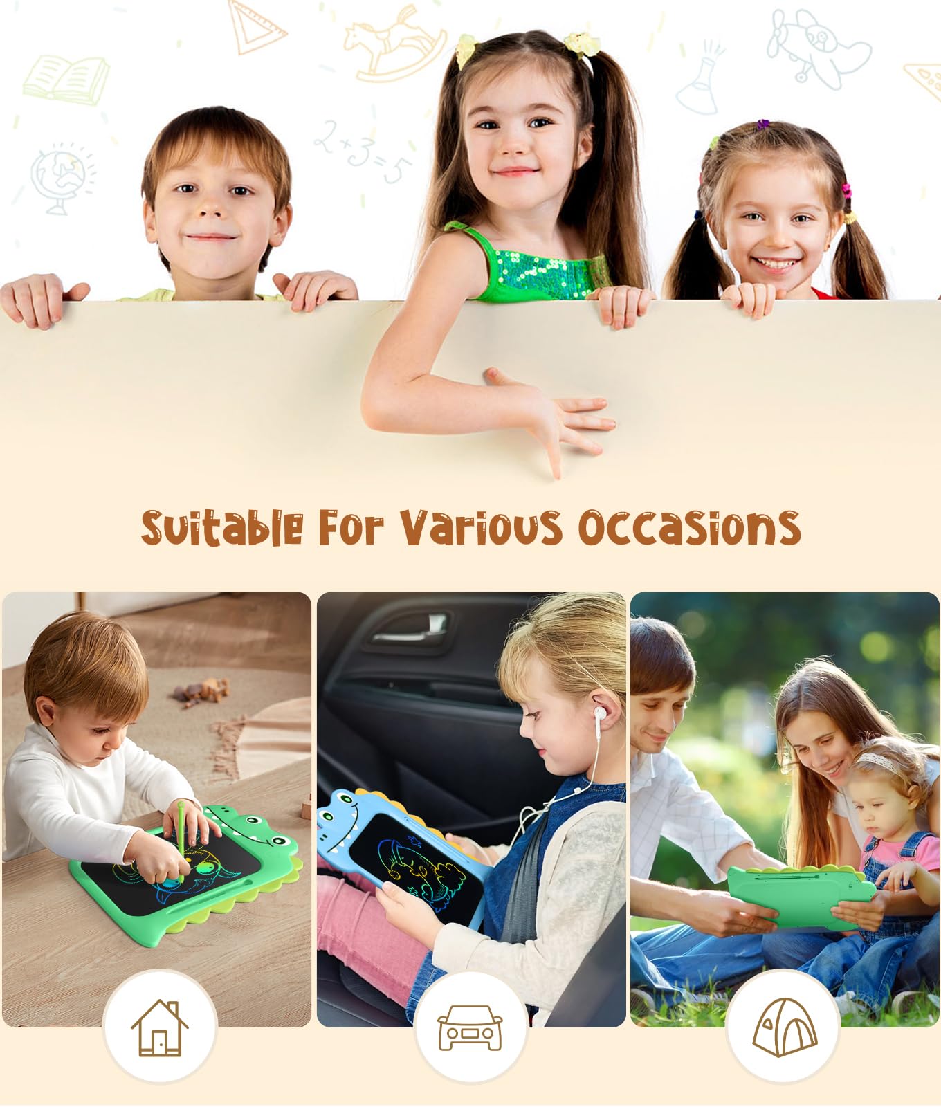LEOMARON LCD Writing Tablet for Kids - Dinosaur Drawing Pad & Doodle Board, Educational Travel Toys for Boys & Girls Ages 3-7 | Birthday & Christmas Gift Idea | Perfect for Car Rides, Airplane Travel & Classroom Learning