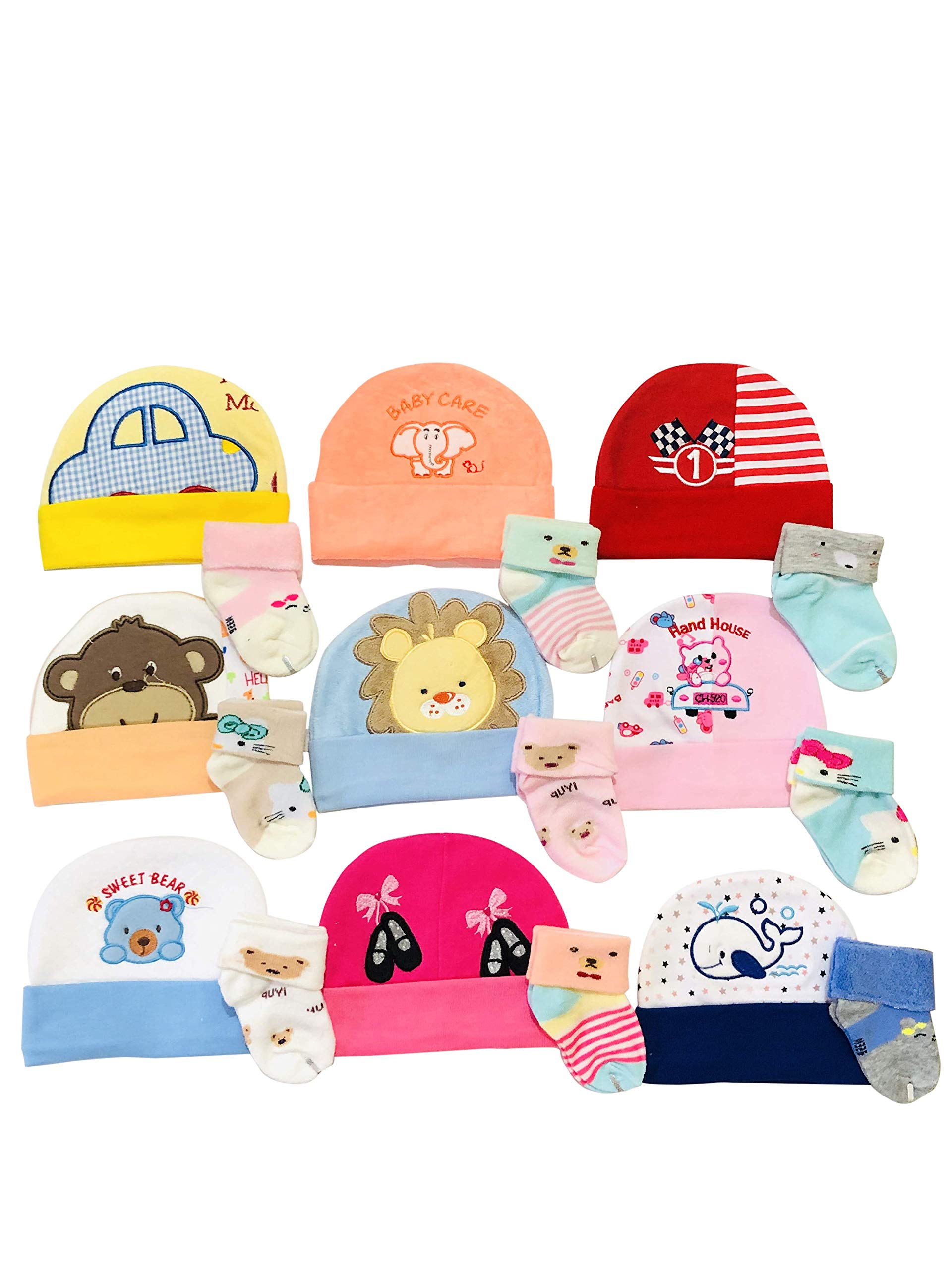 Freshfoot Adorable Newborn Baby Socks & Hat Set - Soft Cotton 0-12 Months for Boys & Girls - Perfect for Hospital, Photo Shoots & Everyday Wear