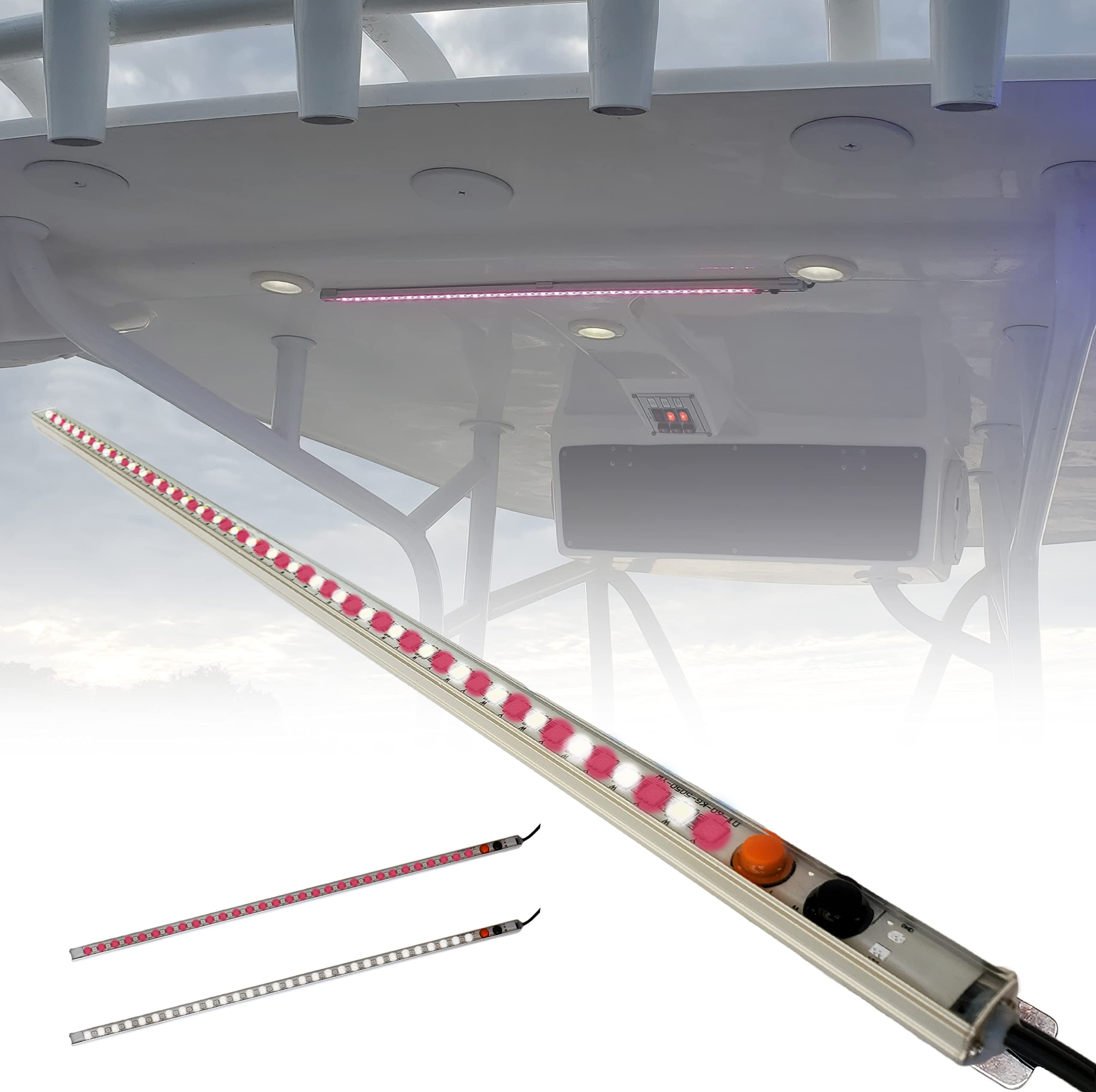 Dual Color T-Top LED Light with Switch - Waterproof Marine Boat Courtesy Cockpit Helm Light - Stainless Steel Hardware - IP68 Rated (15.5