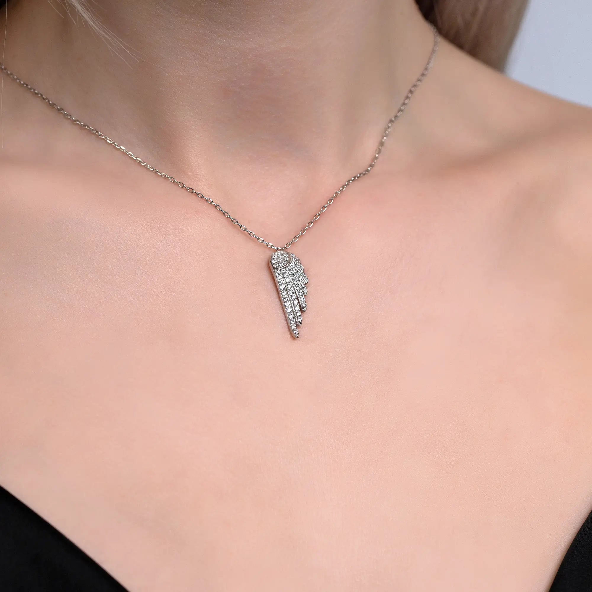Angel Wing Necklace - Sterling Silver Pendant with 18