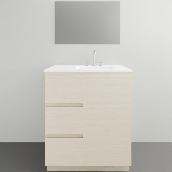 ADP Glacier Lite Door and Drawer Trio Vanity Set with Ceramic Top - Modern Bathroom Storage Solution for Small Spaces, Perfect for Powder Rooms & Guest Baths
