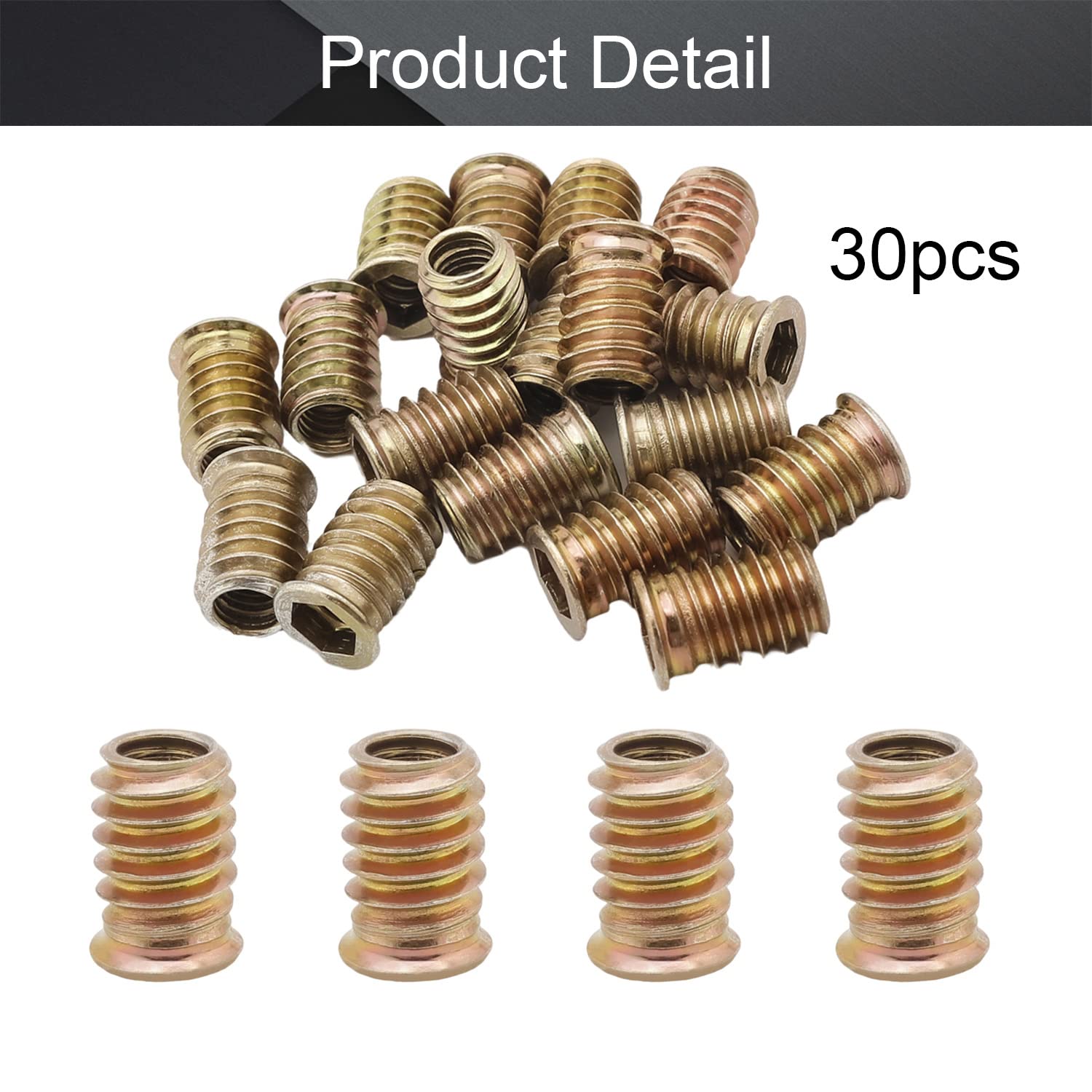 MroMax 30Pcs M8 Hex Threaded Inserts - Zinc Plated Carbon Steel Flanged Screw-in Nuts for Wood Furniture | Hex Socket Drive | 20mm Threaded Inserts | Durable Fastener Connector for DIY Projects, Cabinets & Home Repair