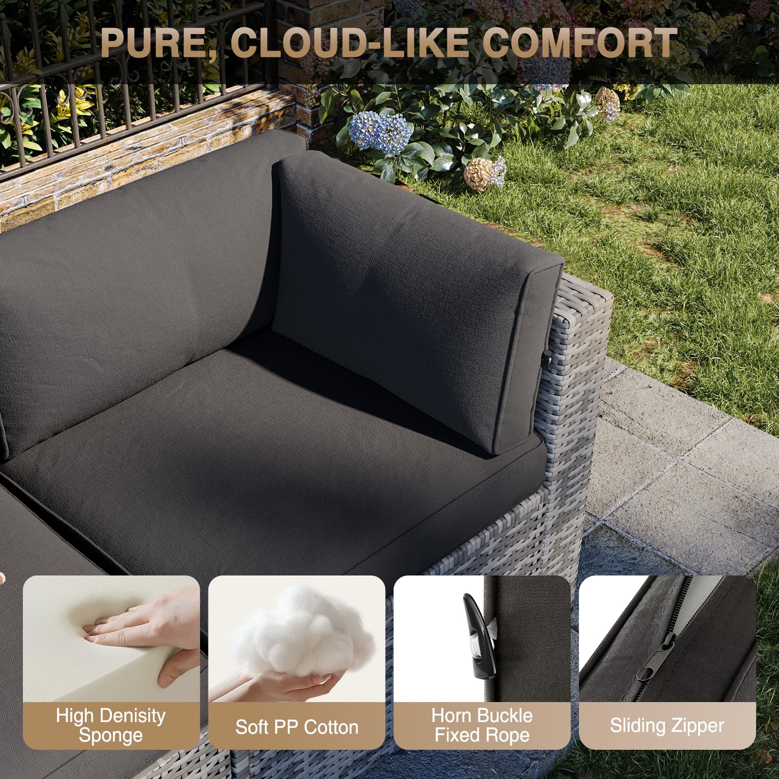 Aoxun 7-Piece Outdoor Patio Furniture Set with Thick Cushions - All-Weather Wicker Sectional Sofa Conversation Set for Backyard, Poolside, Garden & Patio - Perfect for Relaxing, Entertaining & Outdoor Gatherings