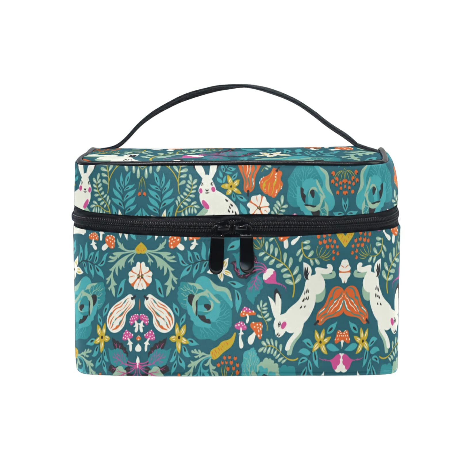 The Journey of the Blue Rabbit Flower Cosmetic Bag