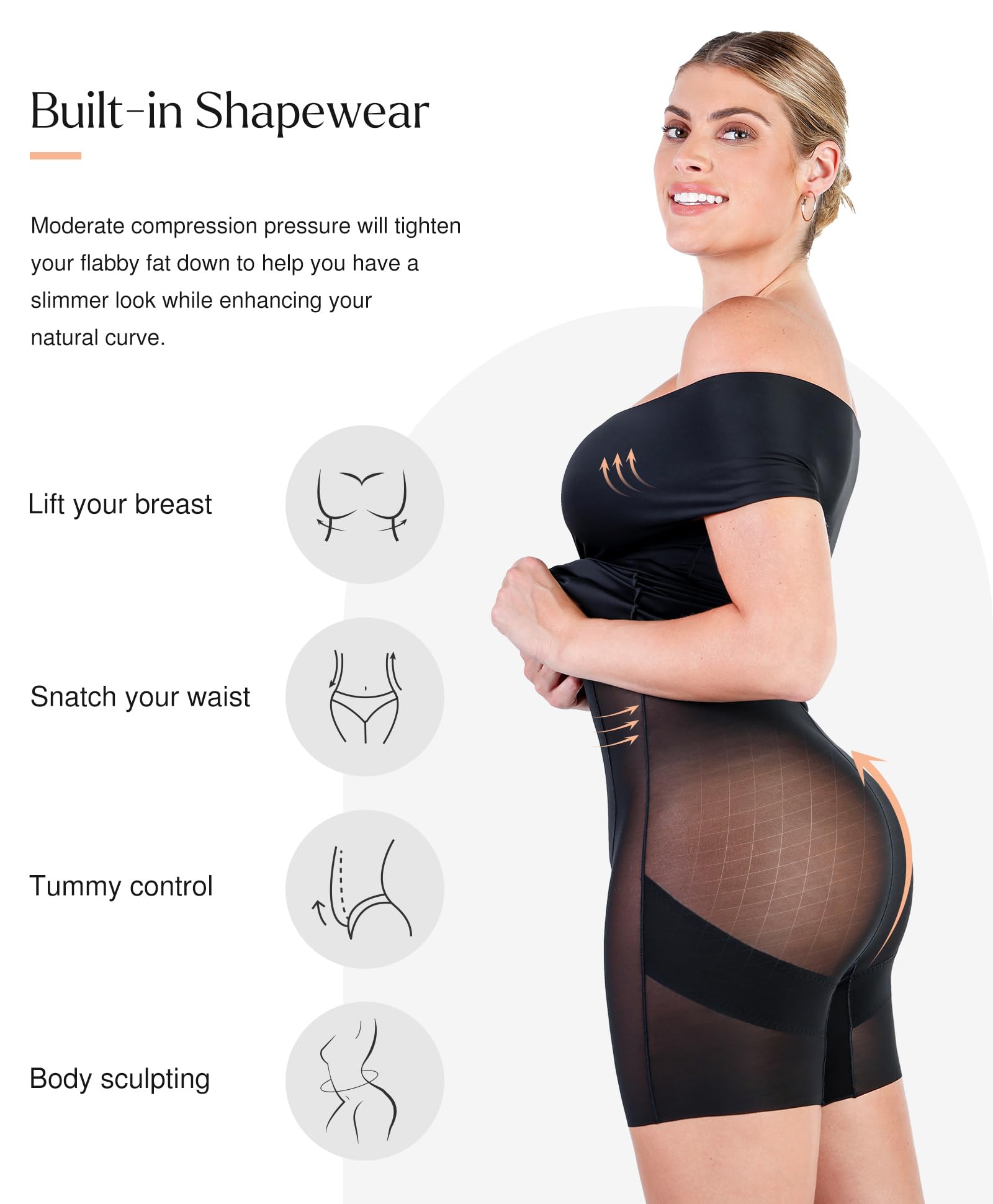 Popilush Women's Off Shoulder Cocktail Dress with Tummy Control Shapewear - Wrap V-Neck Midi Dress for Wedding Guest, Party & Formal Occasions