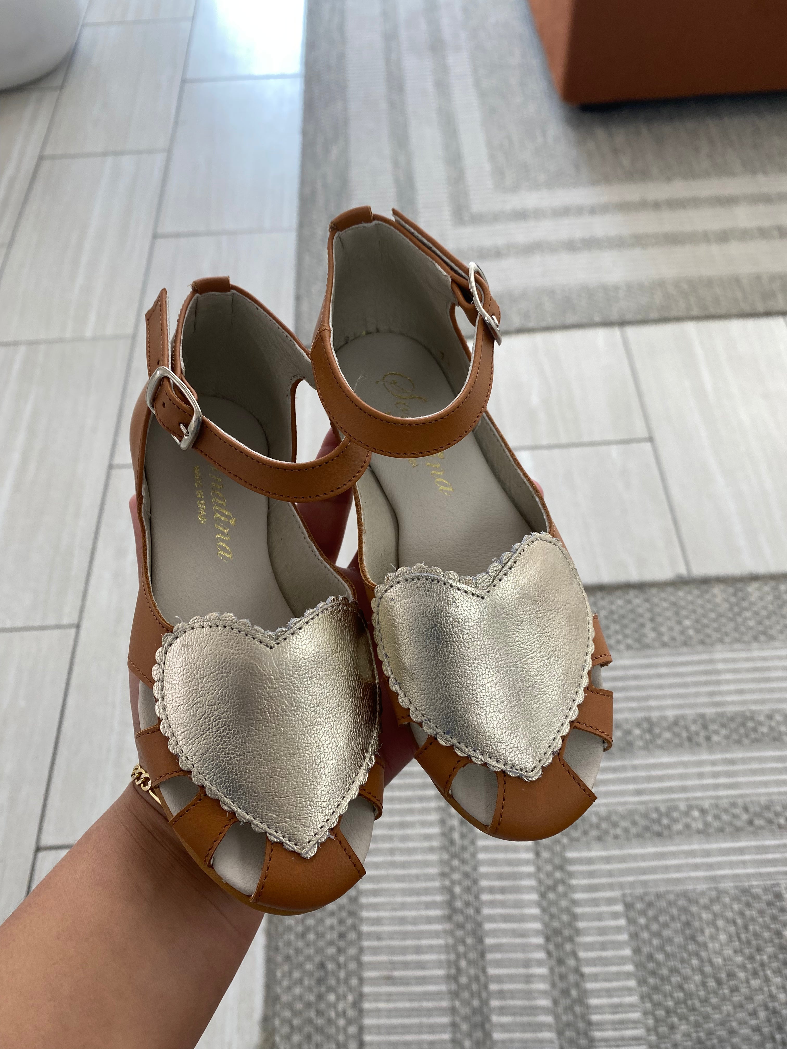 Sonatina Women's Camel & Gold Heart Sandals - Comfortable Boho Chic Strappy Sandals for Summer, Beach, Vacation & Casual Outings