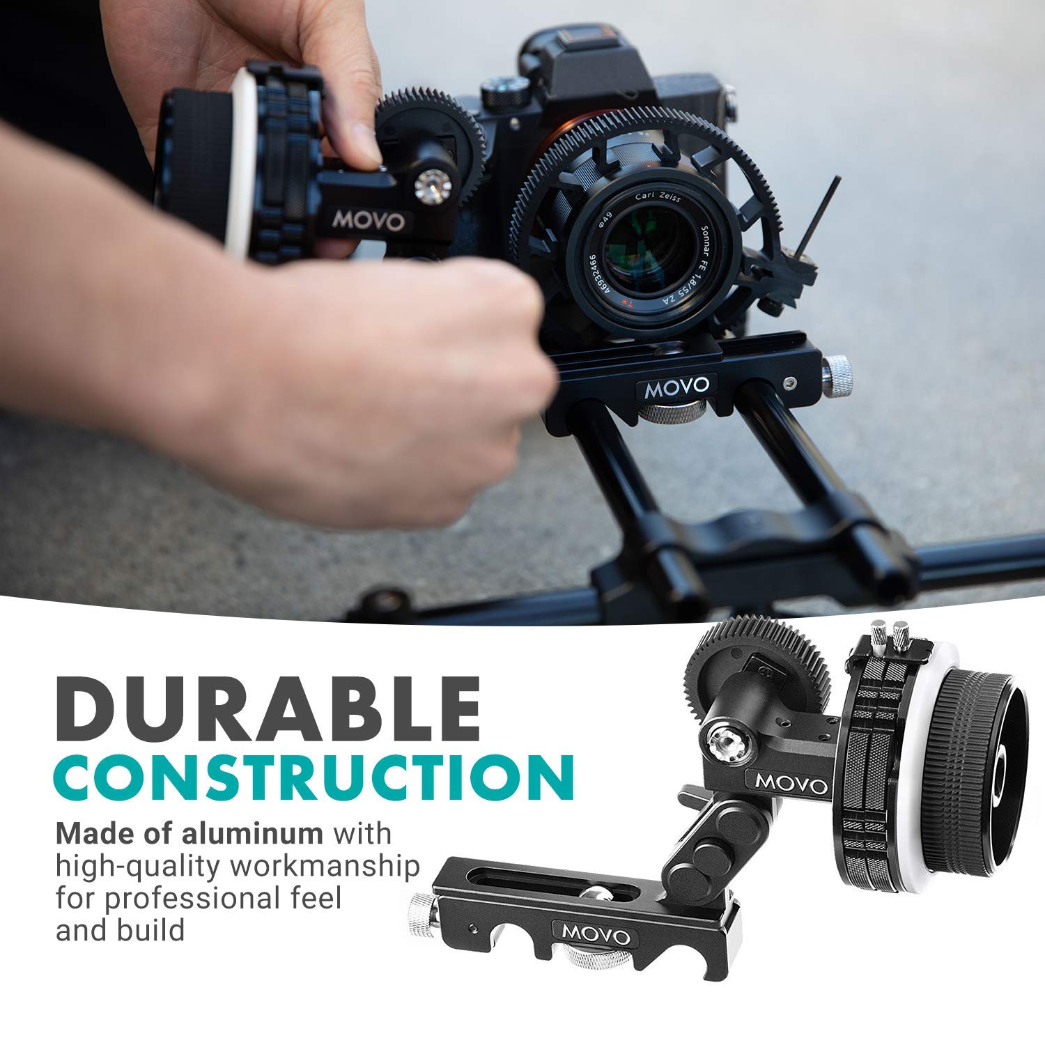 Movo F2X Precision Follow Focus System with Hard Stops - Adjustable 65mm, 75mm, 85mm Gear Rings for DSLR & Mirrorless Cameras - Ideal for Filmmaking, Videography & Professional Video Production