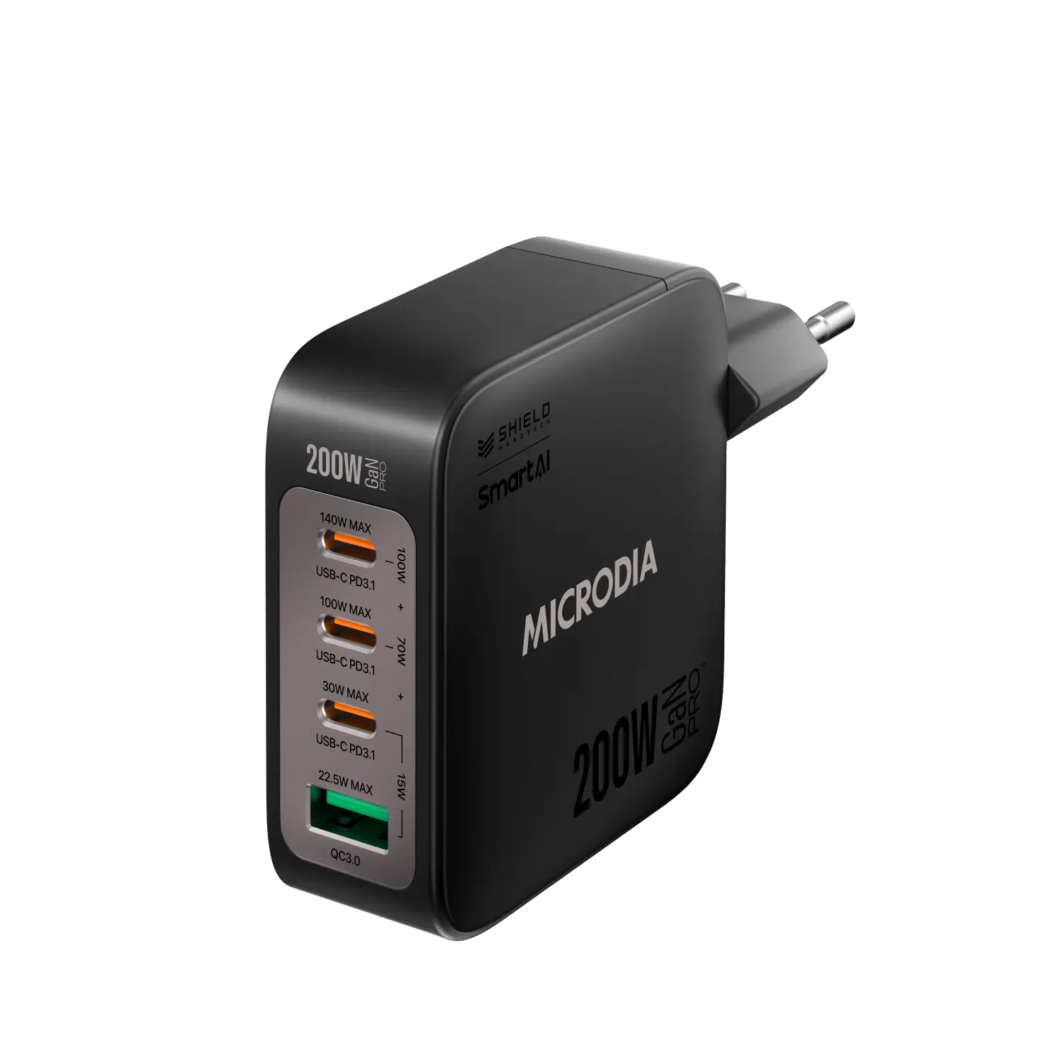 MICRODIA SMARTCube™ Nano 200W GaN Pro Wall Charger - 4 Port USB C PD3.1 & USB A QC3.0 Fast Charging - Perfect for MacBook, iPhone, iPad, Samsung Galaxy & More - Travel, Home & Office Use