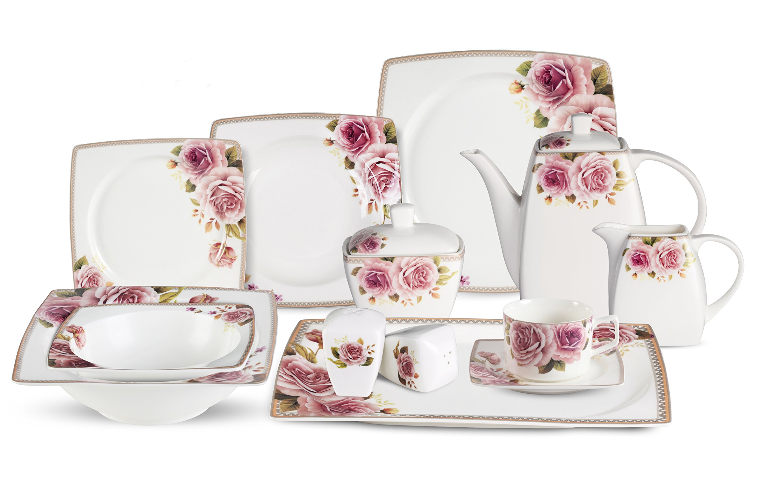 Lorenzo 57-Piece Elegant Bone China Dinnerware Set for 8 - Premium Multicolor Porcelain Tableware for Formal Dining & Special Occasions