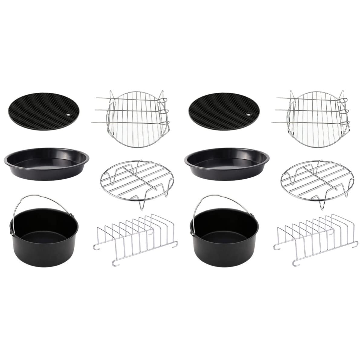 Mobestech 12-Piece 6-Inch Stainless Steel Air Fryer Accessories Kit - Includes Frying Pot & Pan for Healthy Cooking, Perfect for Air Fryer, BBQ, and Kitchen Use