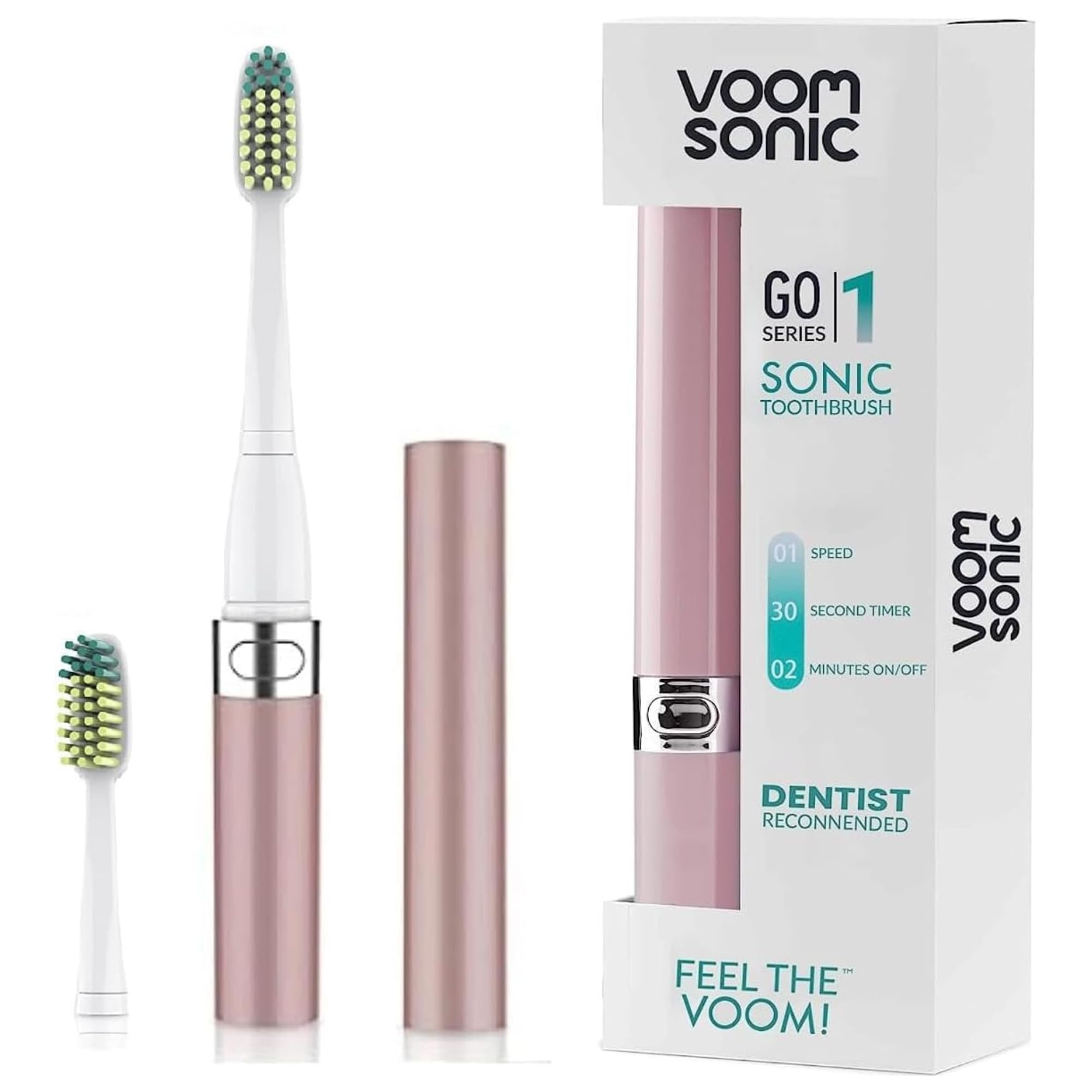 Voom Sonic Go 1 Series Travel Electric Toothbrush - Dentist Recommended Battery Powered Toothbrush for Adults & Kids with 2 Minute Timer | Portable Sonic Toothbrush for Home, Office & Vacation Use
