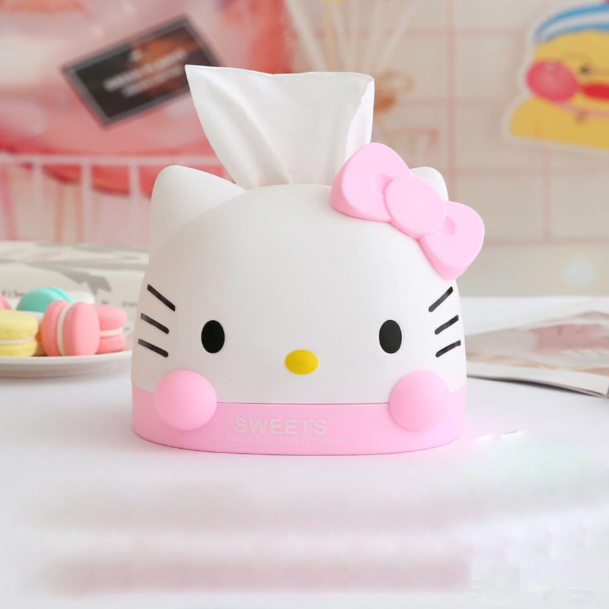 Cute Pink Cat Tissue Box Holder - Kawaii Kitty Tissue Dispenser for Living Room, Bedroom, Bathroom, Office & Car - Decorative Desktop Organizer for Home & Work Spaces