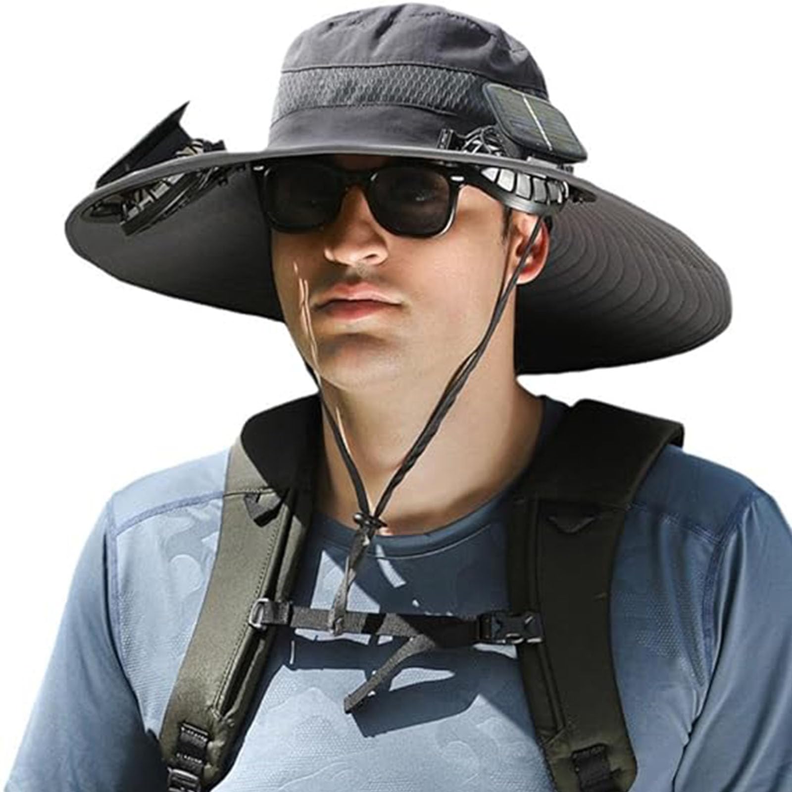 Solar Powered Wide Brim Sun Hat with Built-in Cooling Fan - UV Protection Outdoor Fishing Hat for Men - Perfect for Hiking, Beach, Gardening & Summer Activities
