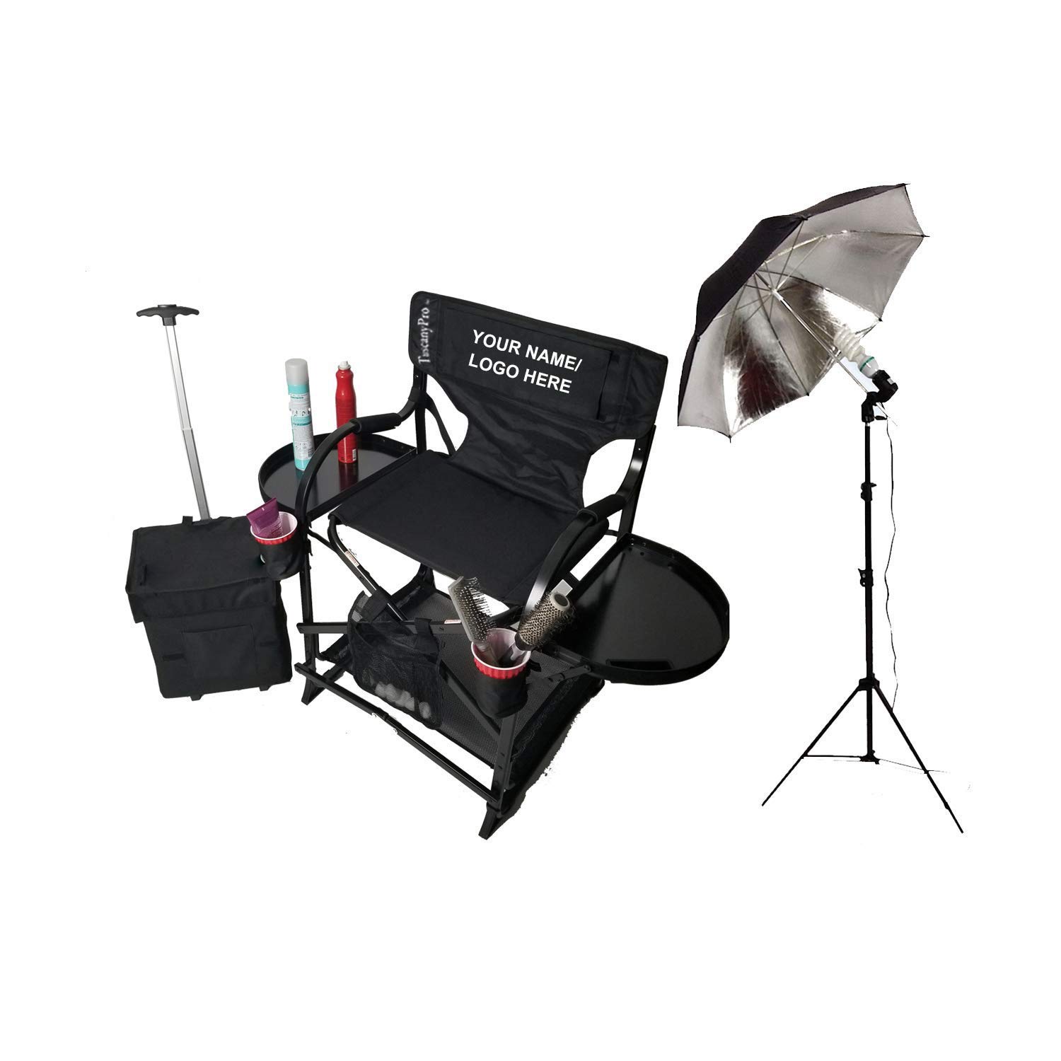 Portable Makeup Chair with Storage & Light - Salon & Film Set Essential