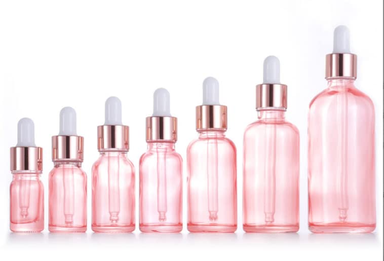 SNOW DIAMOND 10ml Empty Glass Dropper Bottles (4-Pack) - Rose Pink Tint with Gold Caps for Essential Oils, Perfume, Tinctures & DIY Beauty - Perfect for Aromatherapy, Travel & Gift Packaging