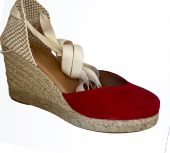 PINAZ Women's Red Suede Espadrille Flats - Comfortable Casual Slip-On Shoes for Summer, Beach, and Vacation Outfits