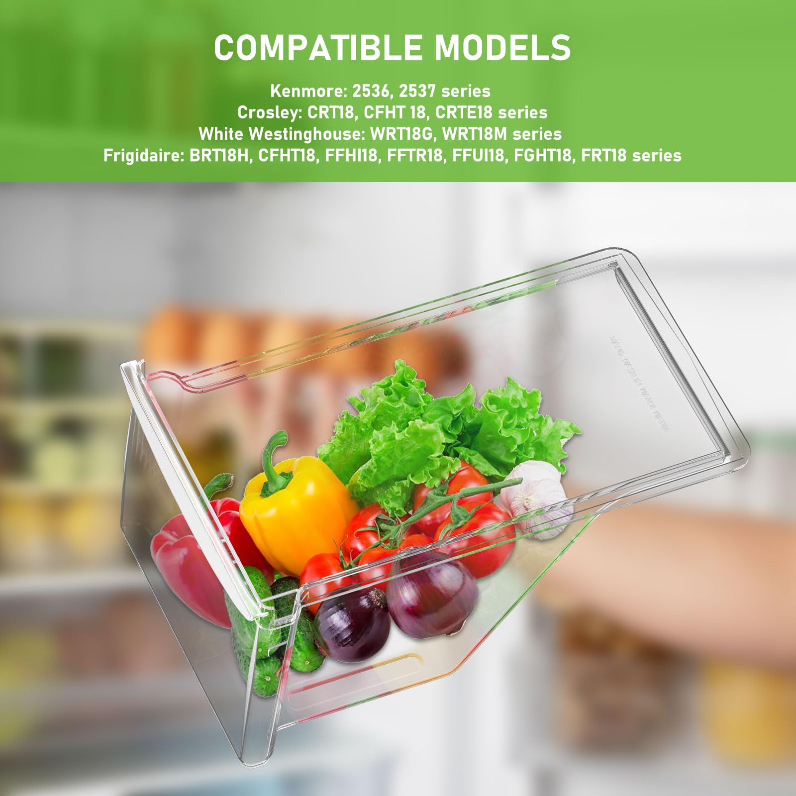 Frigidaire Kenmore Crosley Refrigerator Crisper Drawer Replacement - Food Grade Plastic Bin Compatible with Models 240337107, 240337108, 240337109 - 1 Pack - Perfect for Fresh Produce Storage in Your Kitchen Refrigerator