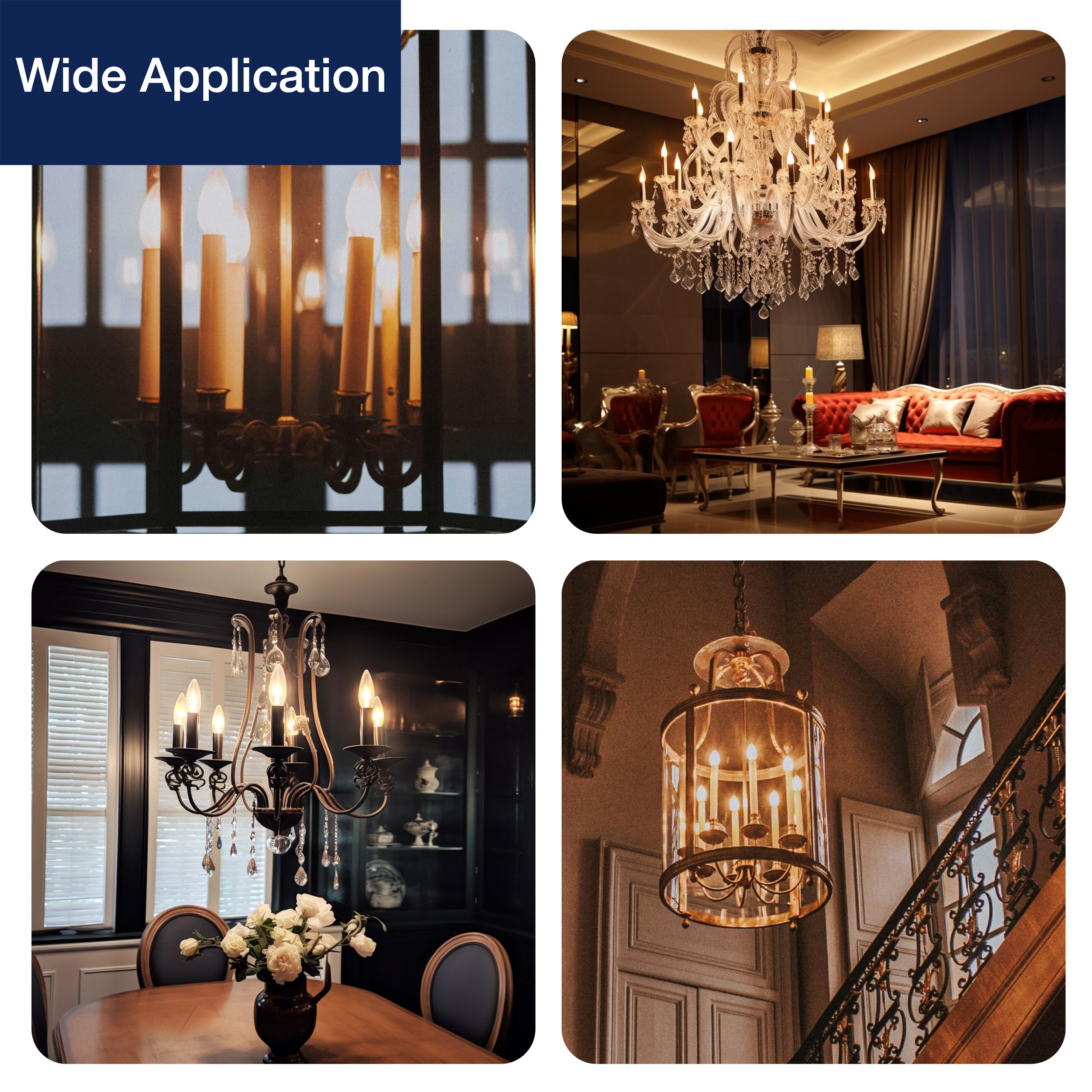 FLSNT 100W Equivalent LED Candelabra Bulbs - 800LM Dimmable B11 E12 Chandelier Light Bulbs (5.5W, 2700K Soft White, 6 Pack) for Bedroom, Living Room & Dining Room Lighting