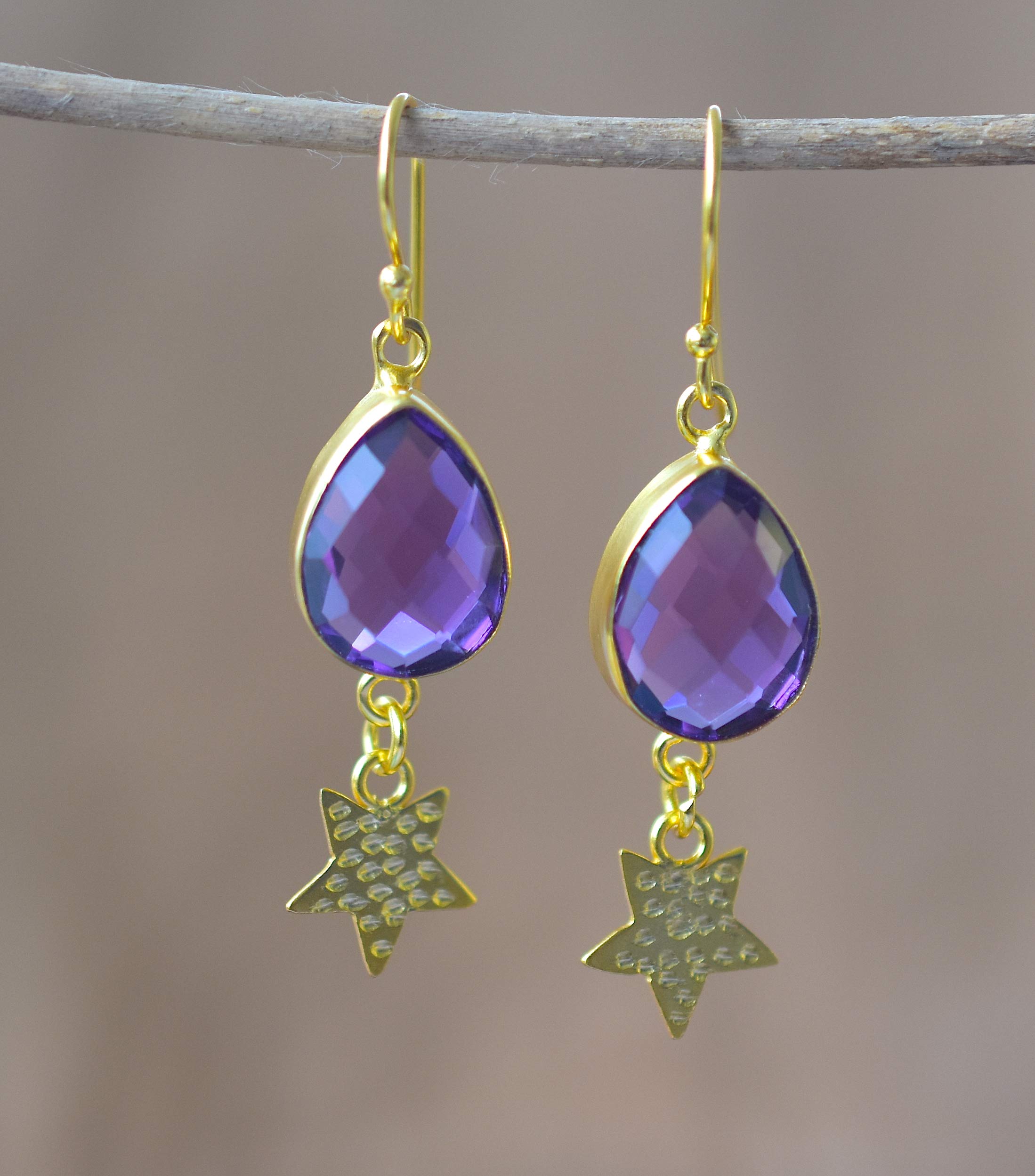 Veracity Jewelry 14K Gold Filled Purple Amethyst Tear Drop Earrings for Women | Elegant Dangle Fashion Jewelry | Perfect Gift for Anniversary, Wedding, Mother's Day & Birthday | Great for Evening Parties, Date Nights & Special Occasions - VE-076