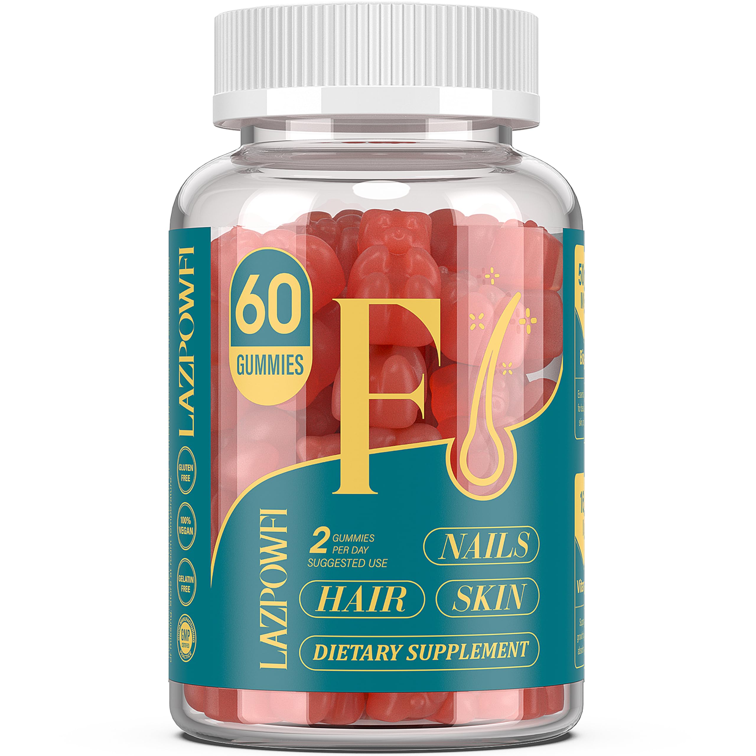 10,000mcg Biotin Gummies for Hair Growth, Skin & Nails - Max Strength Vitamin B7 Supplement for Men & Women - 60 Count Strawberry Flavor Hair Vitamins - Promotes Stronger Nails & Healthy Hair - Perfect for Daily Beauty Routine & On-the-Go Nutrition