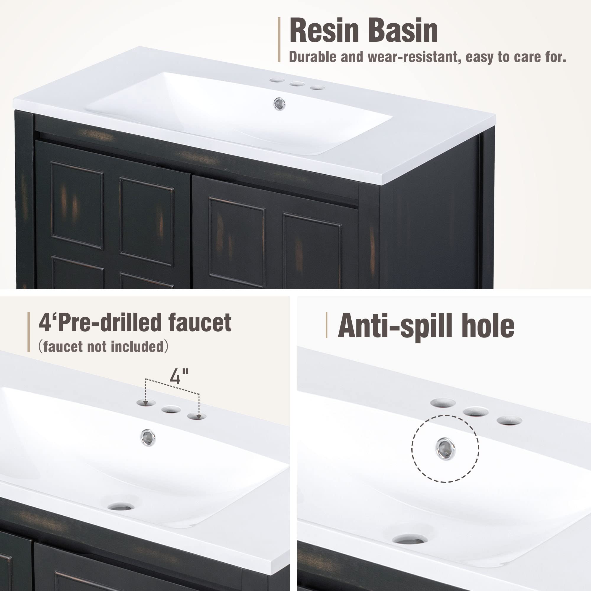 P PURLOVE 36 Inch Modern Bathroom Vanity with Sink Top Combo Set - Single Bathroom Cabinet with Adjustable Shelf, Soft Closing Doors & Wooden Finish - Perfect for Small Bathrooms, Powder Rooms & Home Renovations