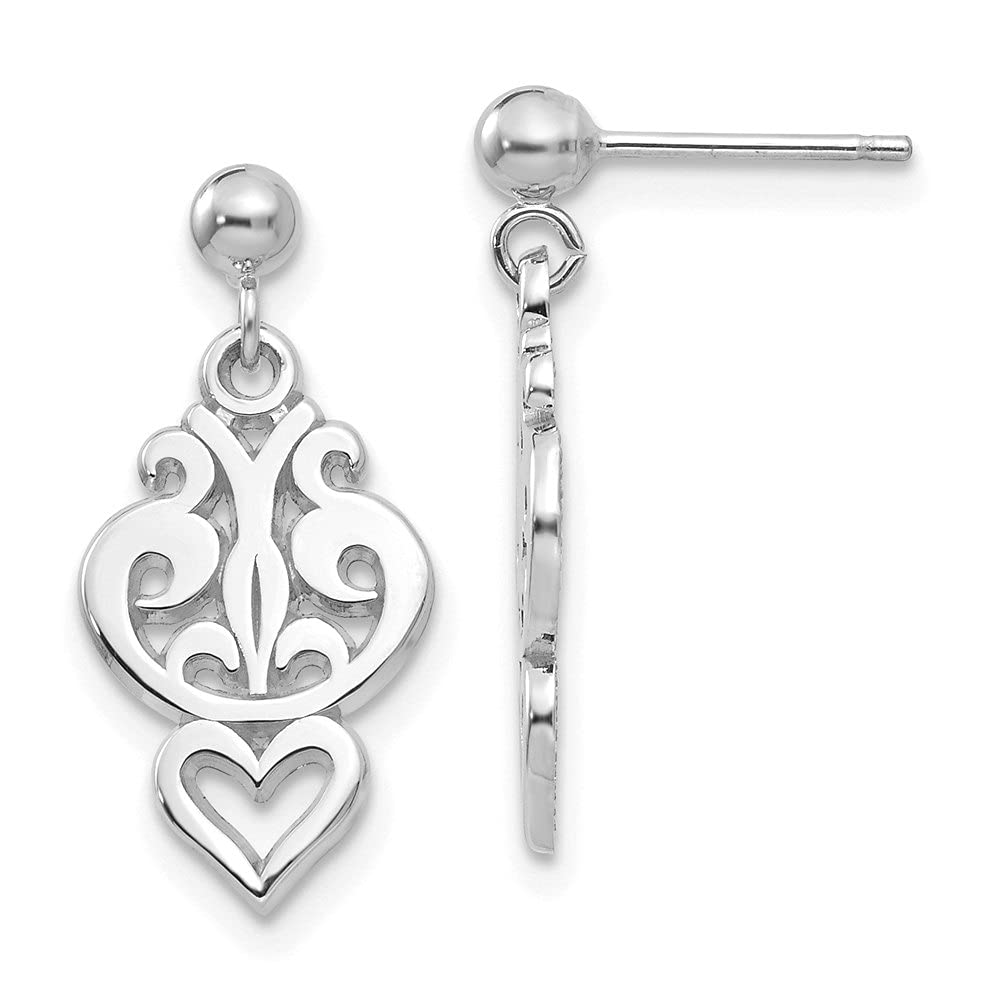 14K White Gold Filigree Heart Dangle Earrings for Women - Diamond2Deal Fine Jewelry | Elegant Gift for Valentine's Day, Anniversary & Special Occasions
