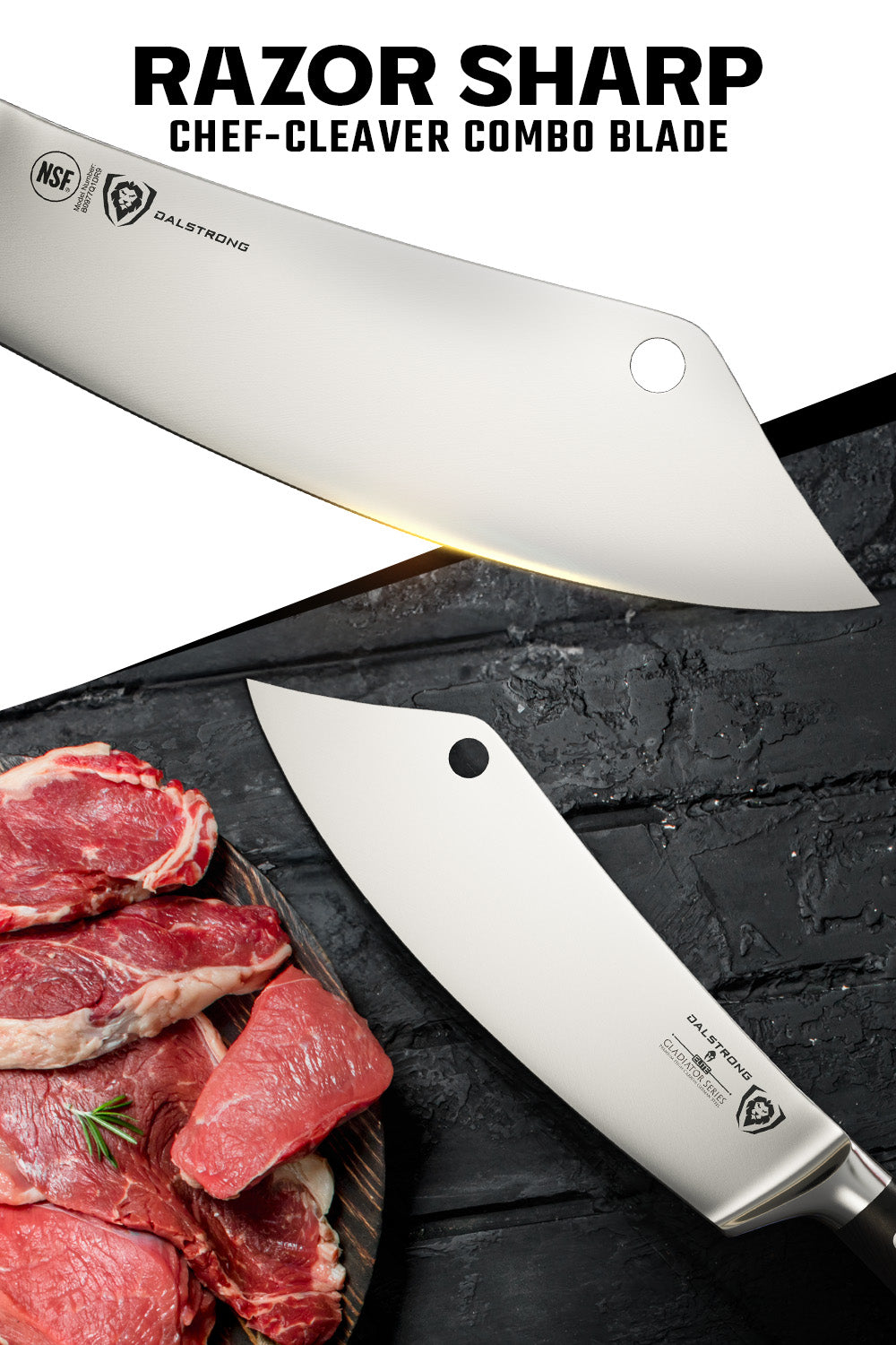 Dalstrong Gladiator Series Crixus 8-Inch Cleaver Hybrid & Chef's Knife - High Carbon German Steel - Professional Kitchen Knife for Meat, Vegetables & Food Prep
