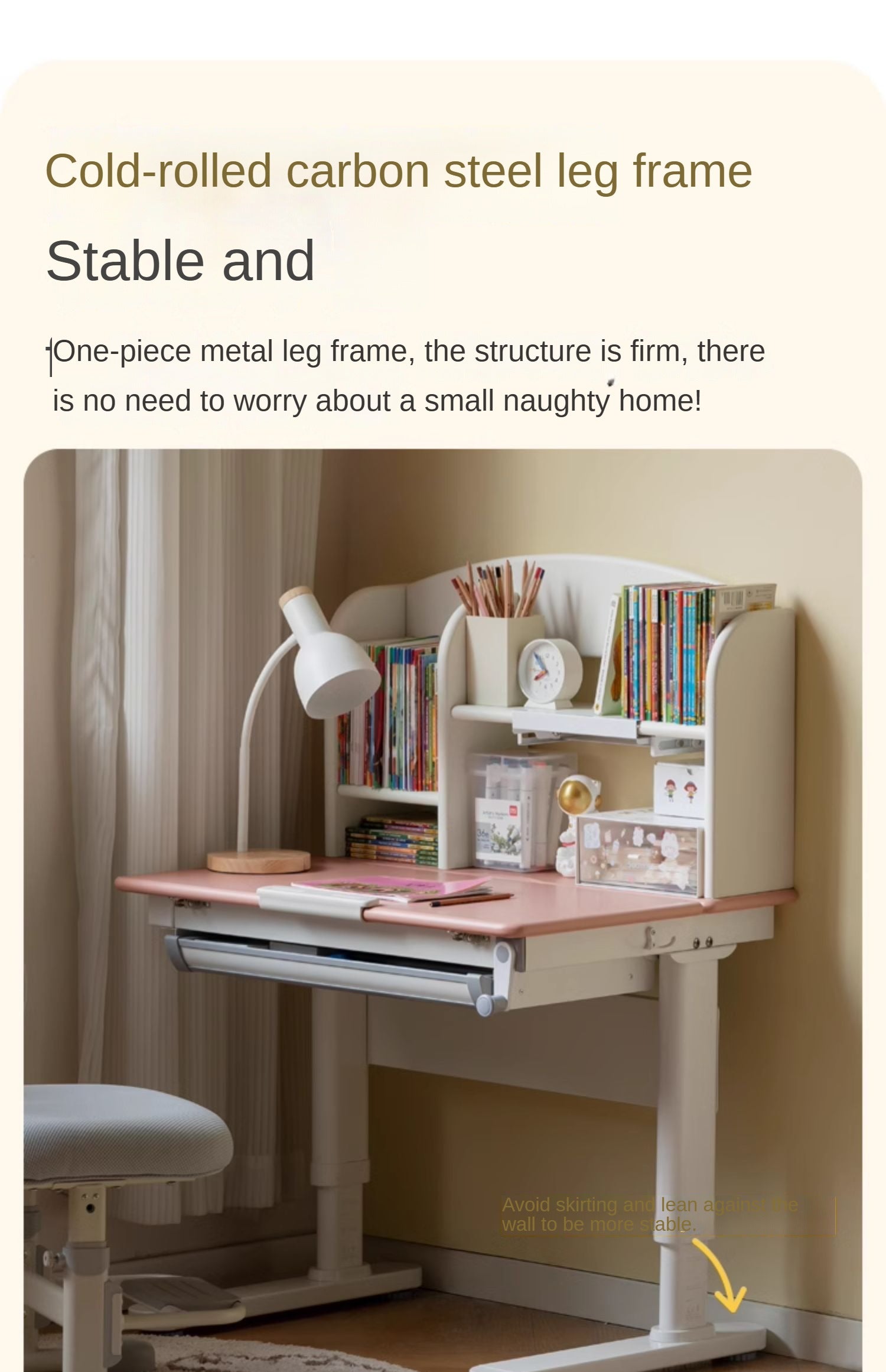 Solid Wood Poplar Kids Study Desk - Adjustable Height Children's Writing Table for Homework & Drawing - Perfect for Bedroom, Homeschool & Classroom Learning