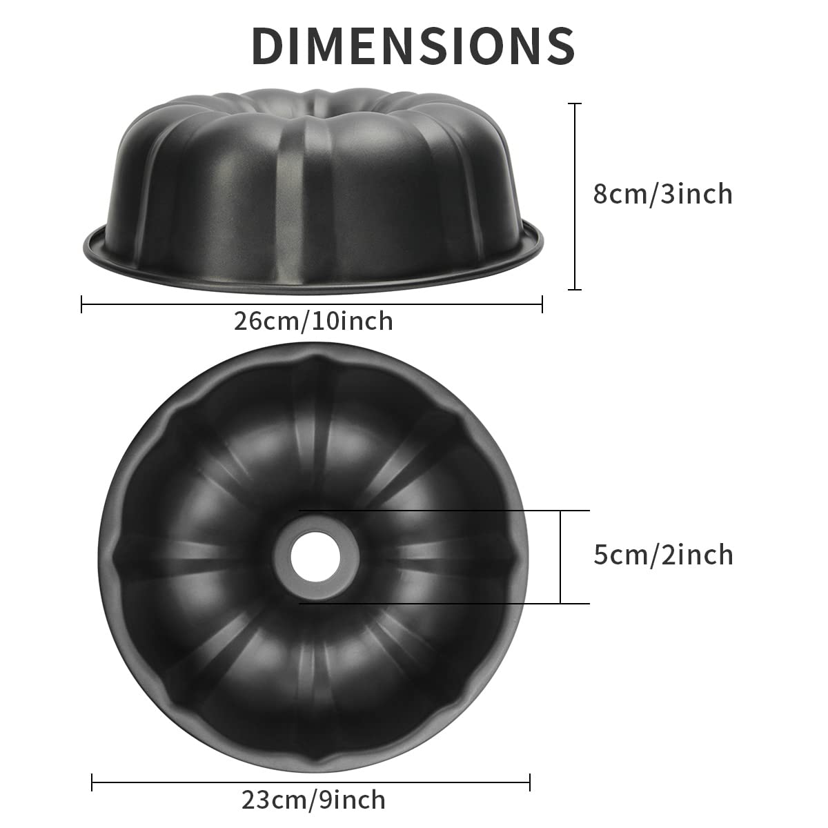 Nonstick 9.5 Inch Bundt Cake Pan Set of 2 - Heavy Duty Carbon Steel 12 Cup Pound Cake Mold for Baking Bundt Cakes, Buntelet, Bavarois & Brownies (Grey) - Perfect for Holiday Desserts, Birthday Parties & Family Gatherings