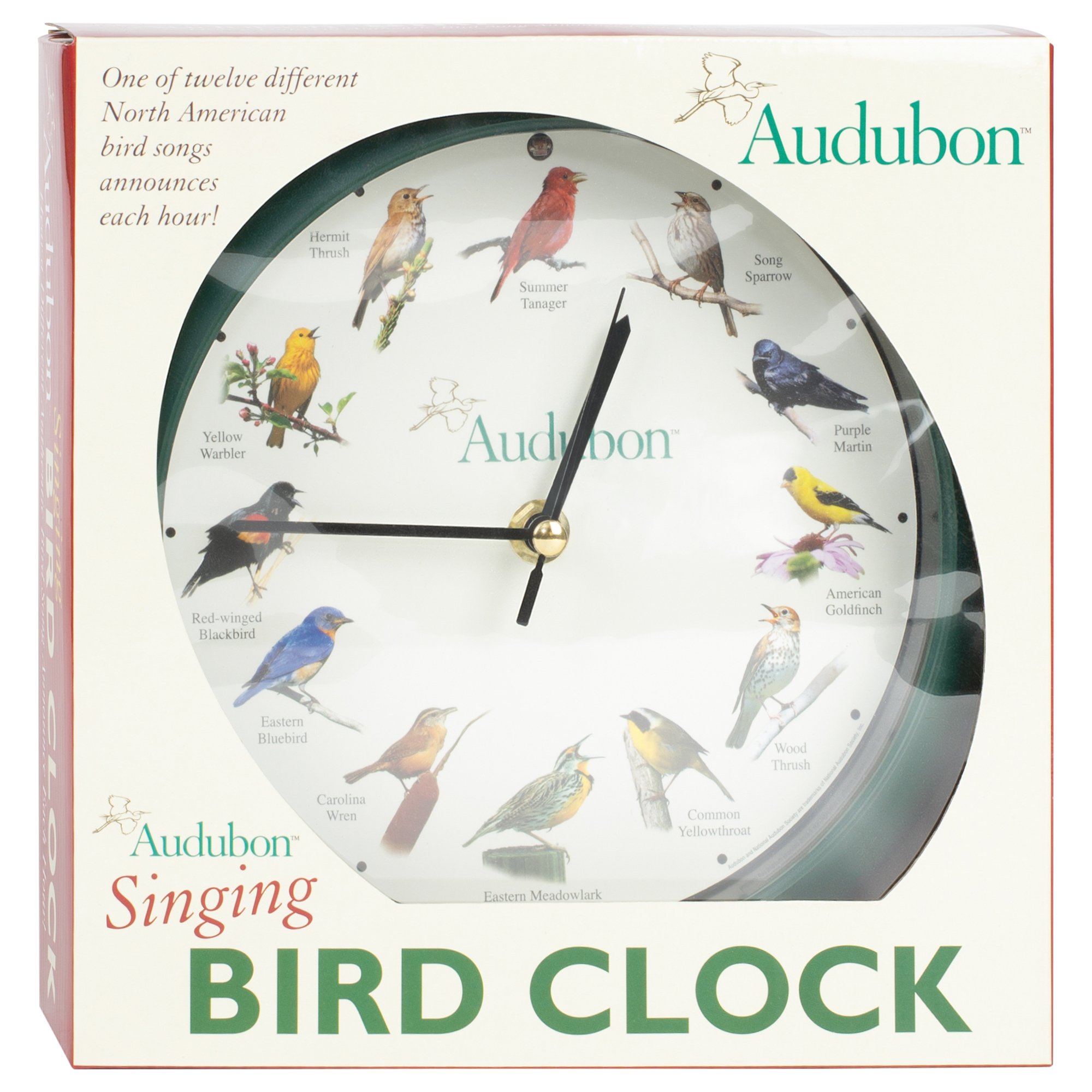 Audubon Singing Bird Wall and Desk Clock - 8 Inch Decorative Musical Clock with Melodies - Perfect for Home, Office, Nursery, and Gift Giving