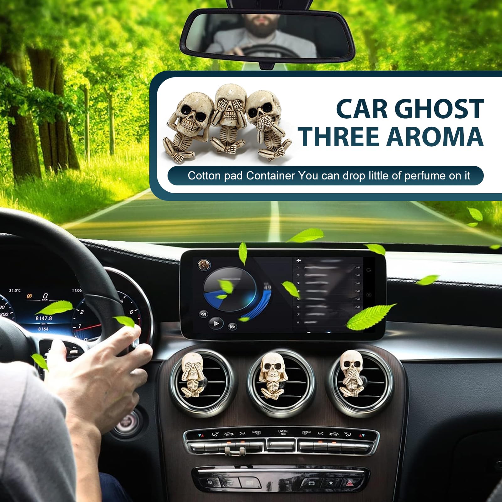 3 PCS Universal Car AC Vent Diffusers - Halloween Skull Decor for Most Vehicles - Black Multi-Functional Auto Interior Accessories | Perfect for Car Decor, Themed Parties & Seasonal Celebrations