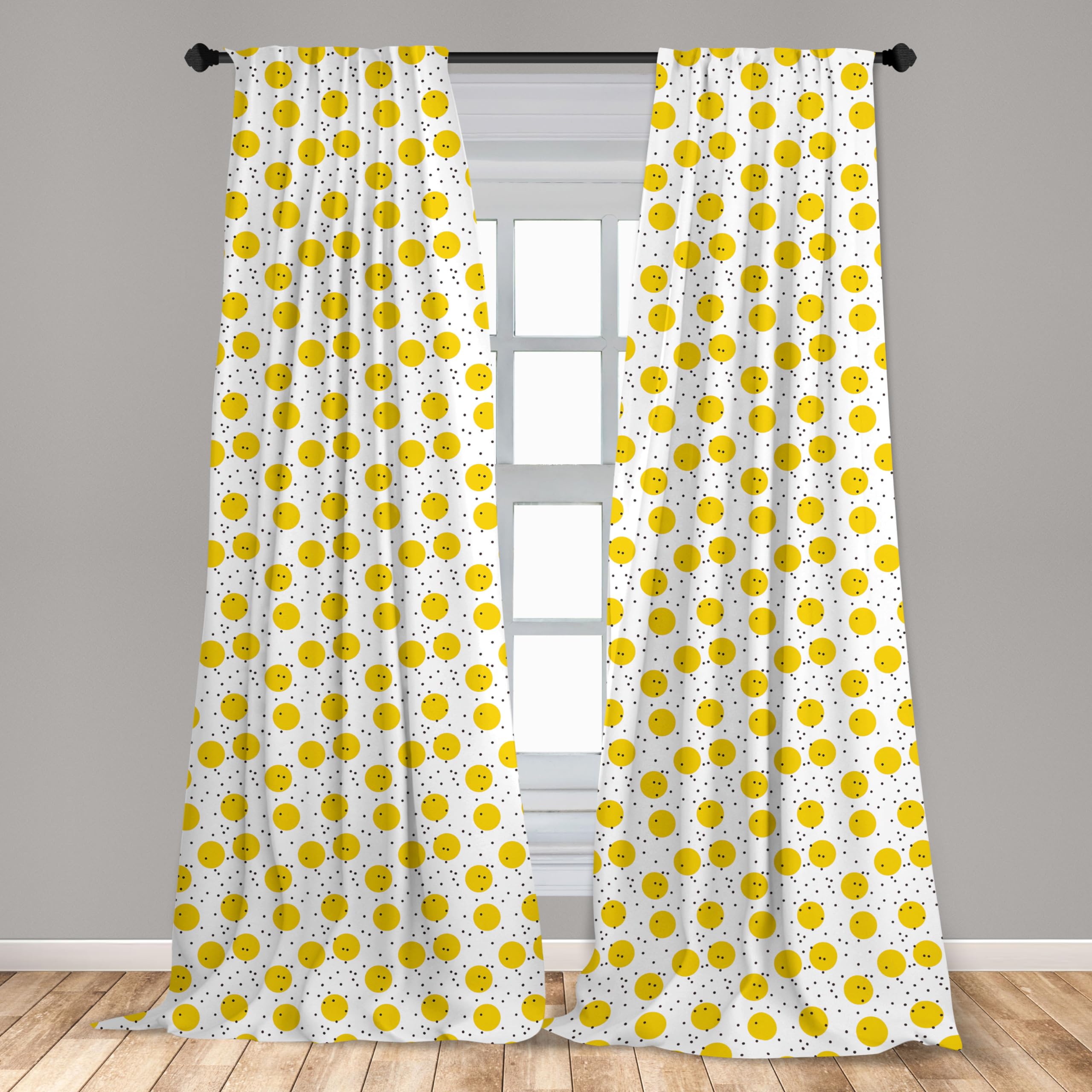 Ambesonne Yellow and White Geometric Curtains - Modern Minimalist Dots & Circles Design, Retro Window Treatments, 2 Panel Set (28