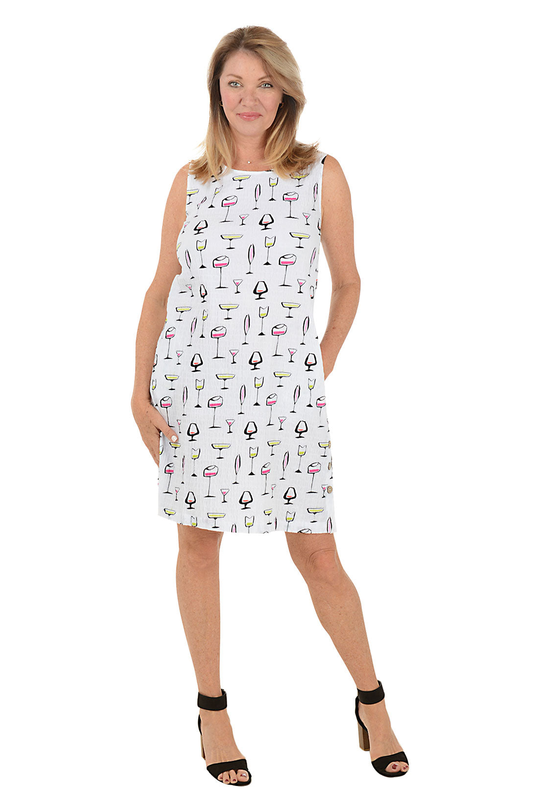 Stylish Mixed Drinks Print Button Hem Sleeveless Dress for Women - Perfect for Summer Parties, Beach Vacations & Casual Outings