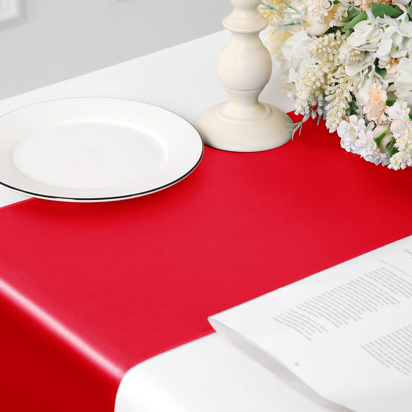 BEDDEB 1 Pack Red Satin Table Runner 12 x 108 Inch - Elegant Long Wedding Tablecloth, Birthday Party Decor, Banquet & Graduation Table Cover - Perfect for Romantic Dinners, Holiday Celebrations & Special Events