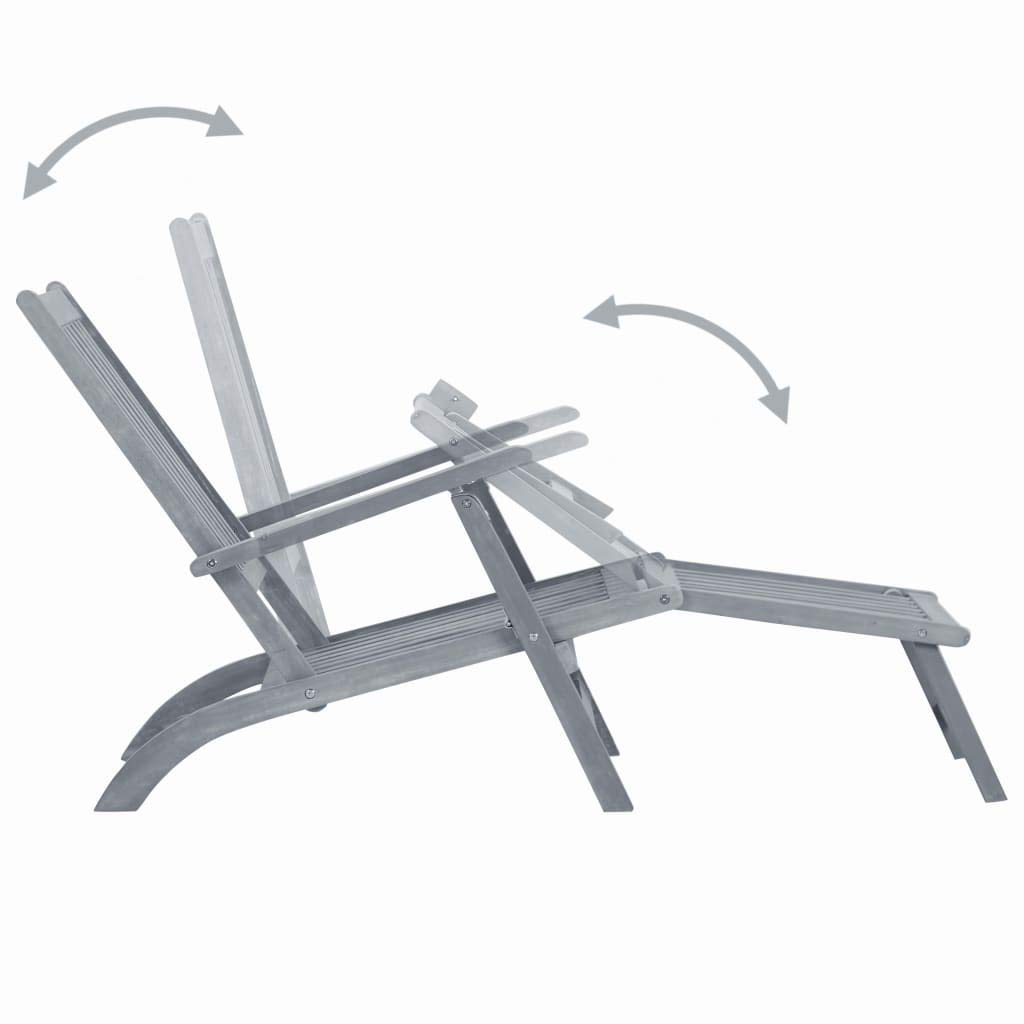 Gray Wash Solid Acacia Wood Patio Deck Chair with Adjustable Footrest - Outdoor Lounge Chair for Poolside, Garden, Backyard Relaxation & Sunbathing
