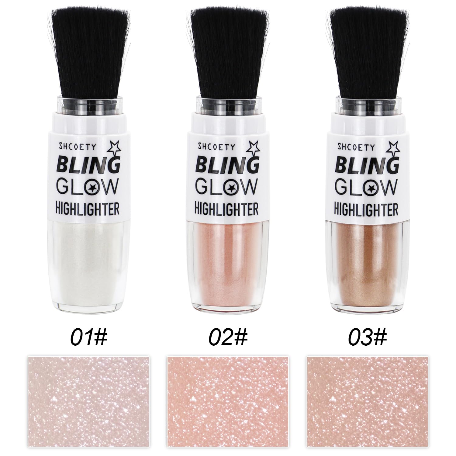 Glitter Powder Highlighter Makeup - Shimmer Body Glitter Brush for Face, Lips & Body | 3D Brightening Blusher & Natural Glow Enhancer | Perfect for Parties, Festivals & Night Out (Champagne #03)