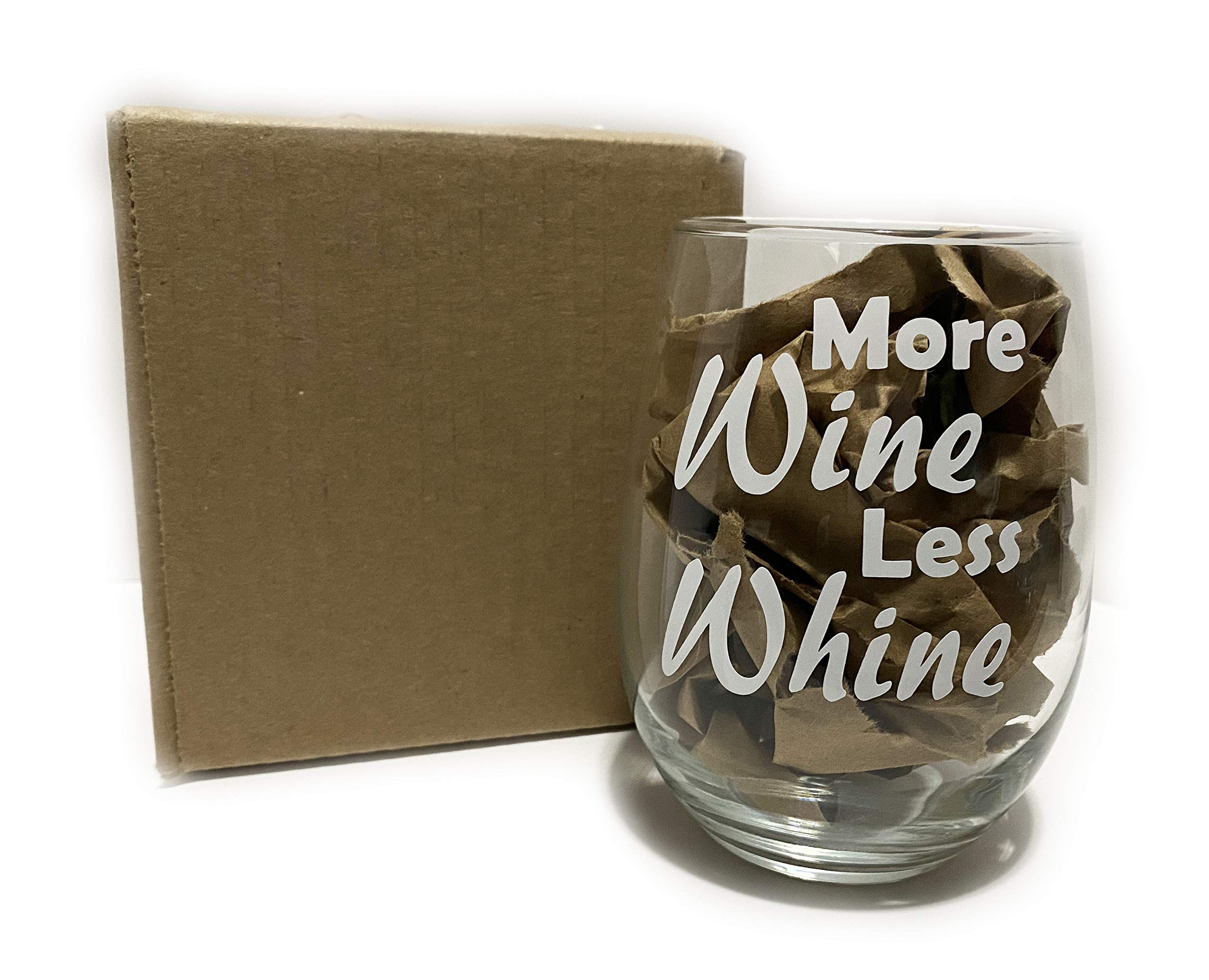Funny Stemless Wine Glass - Gag Gift - More Wine Less Whine - Perfect for Parties, Weddings & Humorous Celebrations