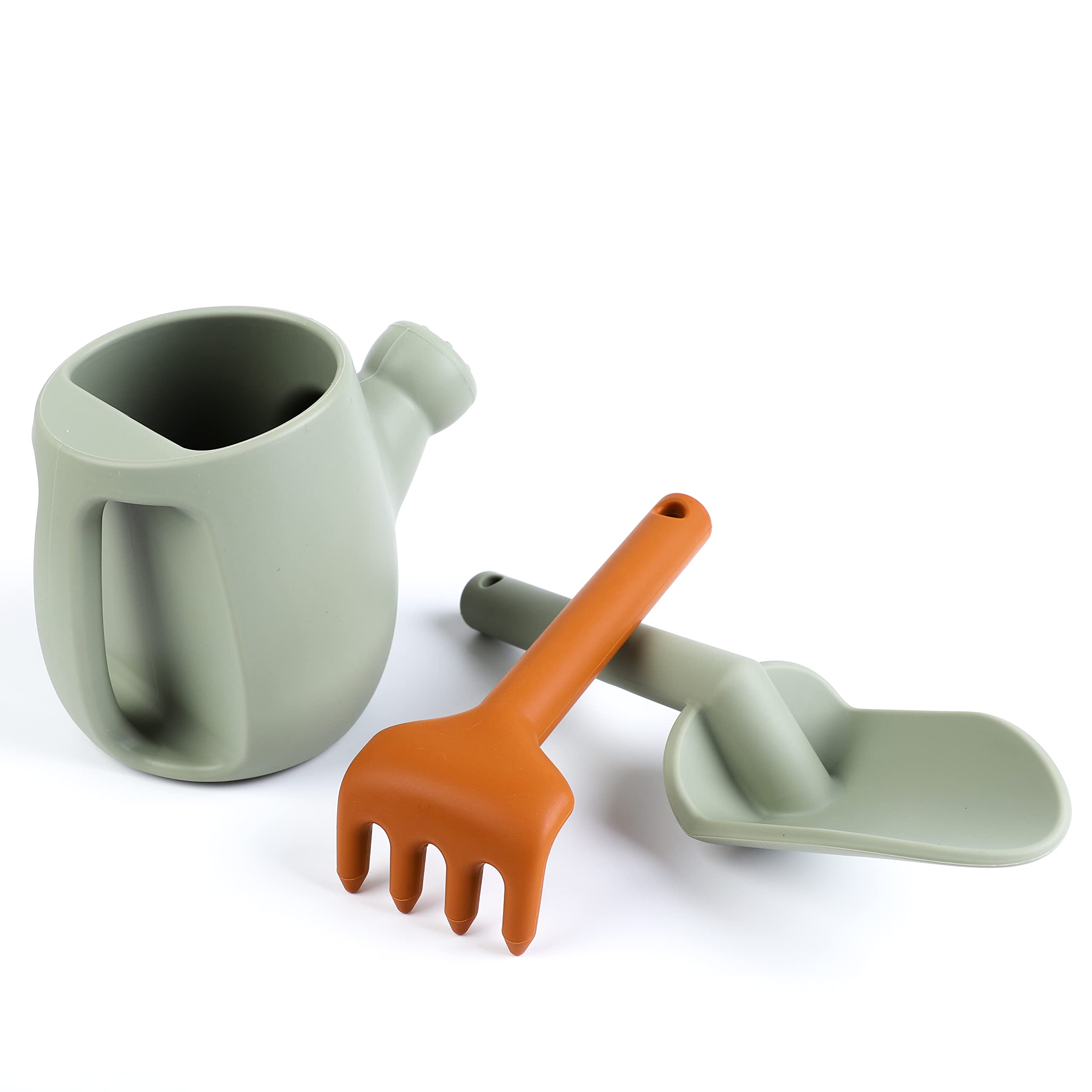 BLUE GINKGO Toddler Gardening Tools Set - Kids Shovel, Rake, Watering Can & Sand Molds | Durable Silicone Beach & Garden Toys for Toddlers 1-3 Years | Outdoor Learning & Sensory Play for Boys & Girls (Green) - Perfect for Sandbox, Backyard & Beach Activities