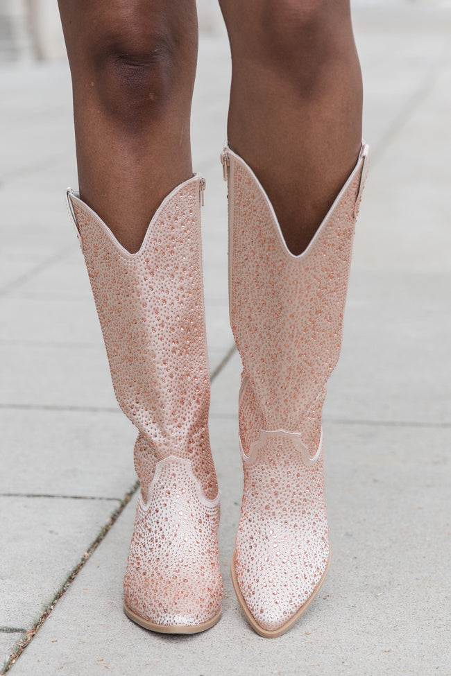 June Taupe Rhinestone Boots for Women - Elegant Western Cowgirl Ankle Boots with Sparkling Rhinestones | Perfect for Parties, Weddings & Date Nights