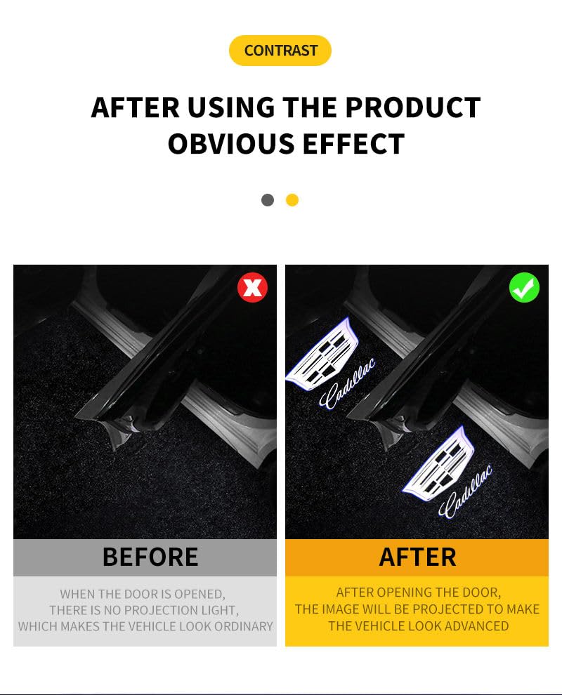 Premium 3D LED Shadow Lights for Cadillac SRX CT6 XTS ATS XT4 XT5 XT6 - Dual Plug Puddle Welcome Lights with Logo Projection - Car Door Courtesy Lights for Enhanced Style & Safety (Perfect for Nighttime Parking & Vehicle Customization)