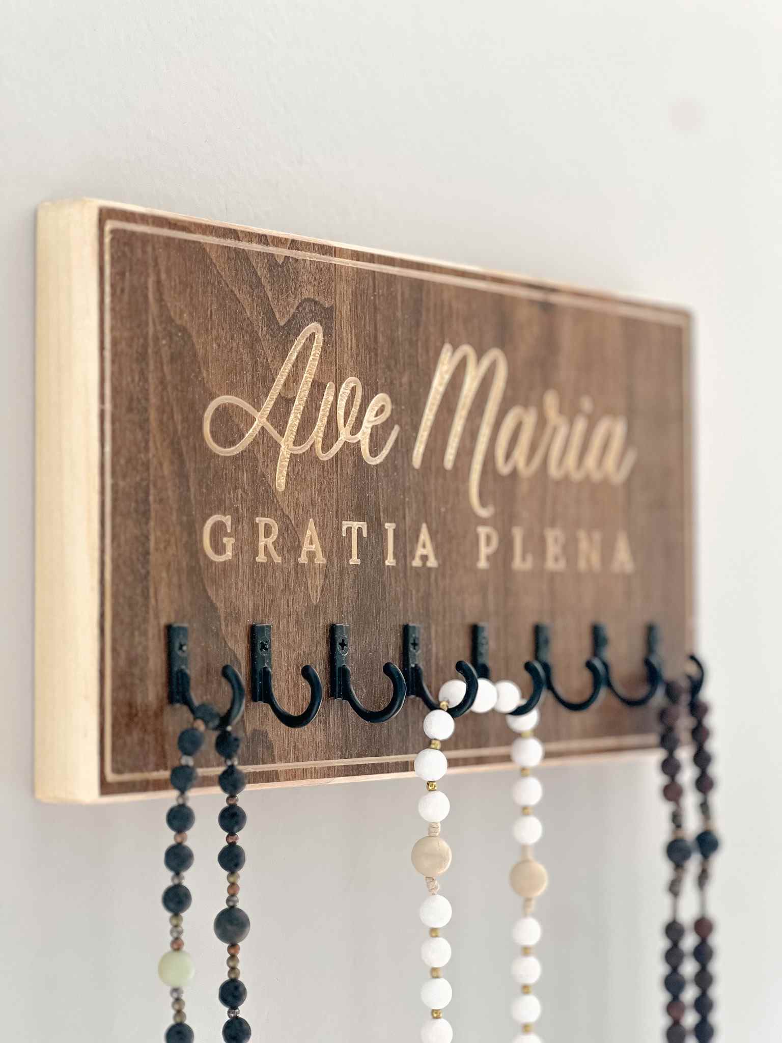 Ave Maria Rosary Hanger - Beautiful Catholic Wall Hook for Prayer Beads - Perfect for Home Chapel, Bedroom, or Gift Giving