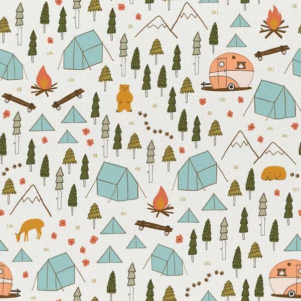 Vintage Camping Fabric for DIY Projects - Paintbrush Studio 100% Cotton Fabric - Quarter Yard Cut - Perfect for Quilting, Home Decor & Outdoor Gear
