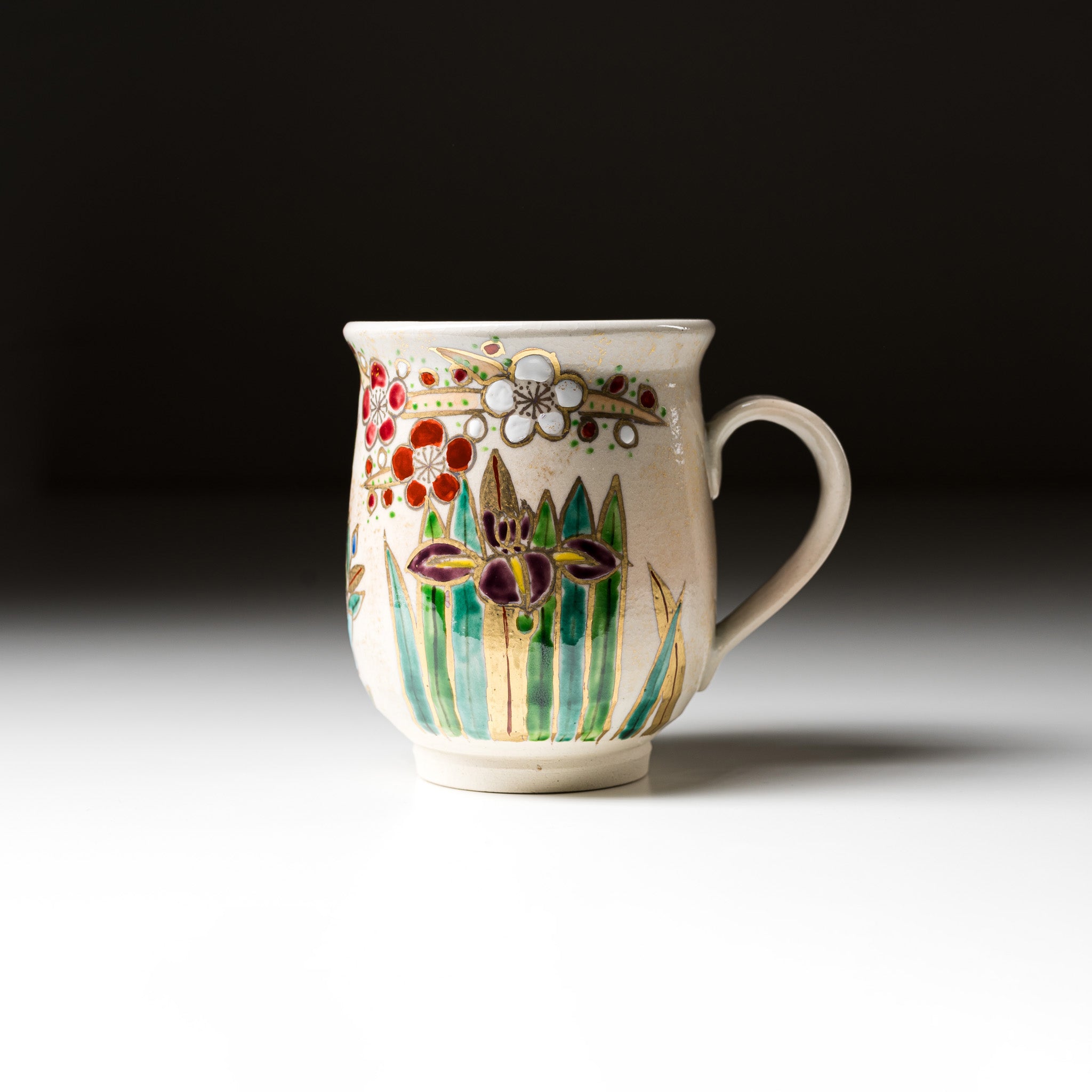 Handmade Kyo Kiyomizu Ware Kinsai Flower Mug Cup - Authentic Japanese Ceramic Tea Cup for Matcha, Coffee & Home Decor