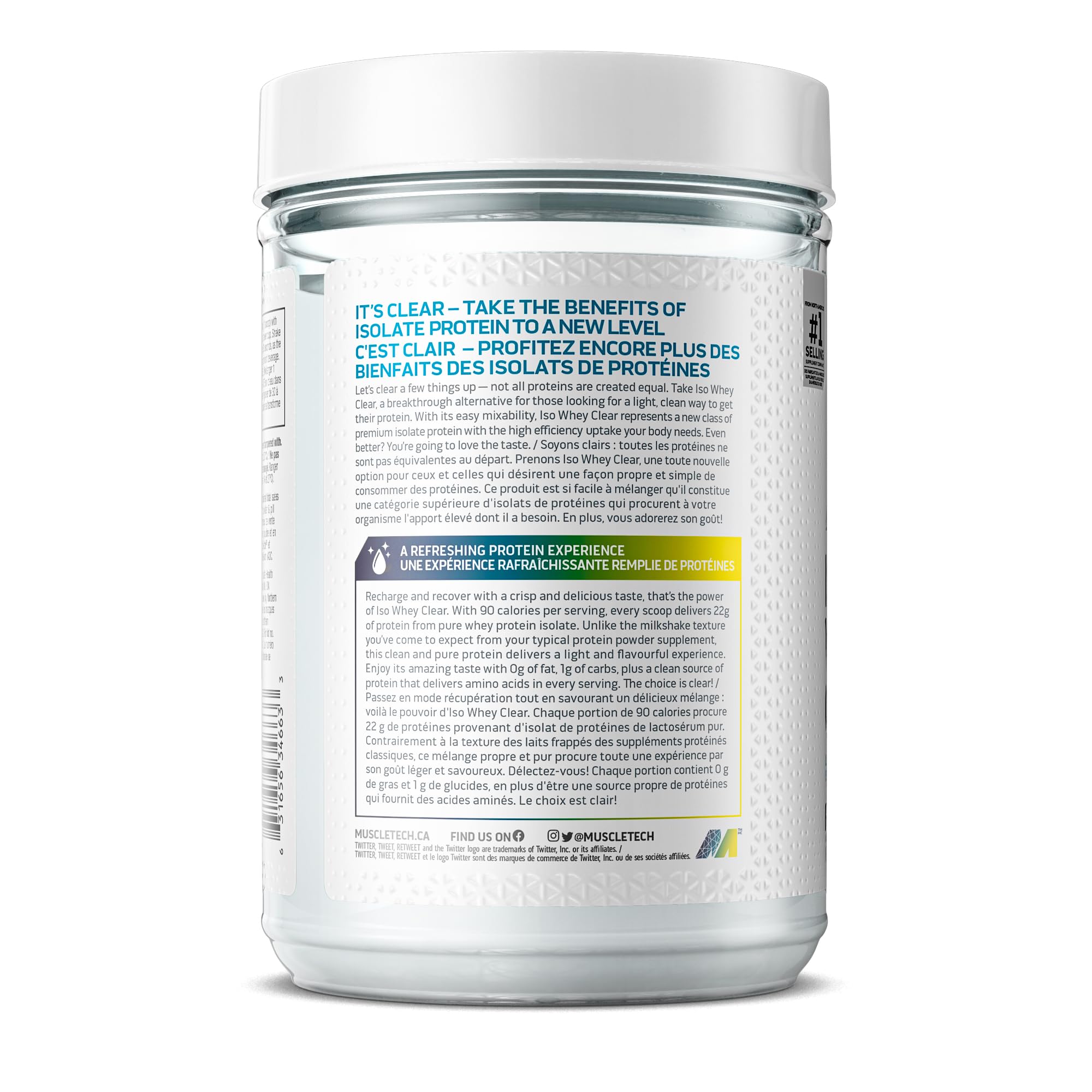 MuscleTech Clear Whey Protein Isolate Powder - 22g Protein, 90 Calories, Lemon Berry Blizzard Flavor - 1.1lb (19 Servings) for Men & Women - Post Workout Recovery & Healthy Lifestyle Supplement