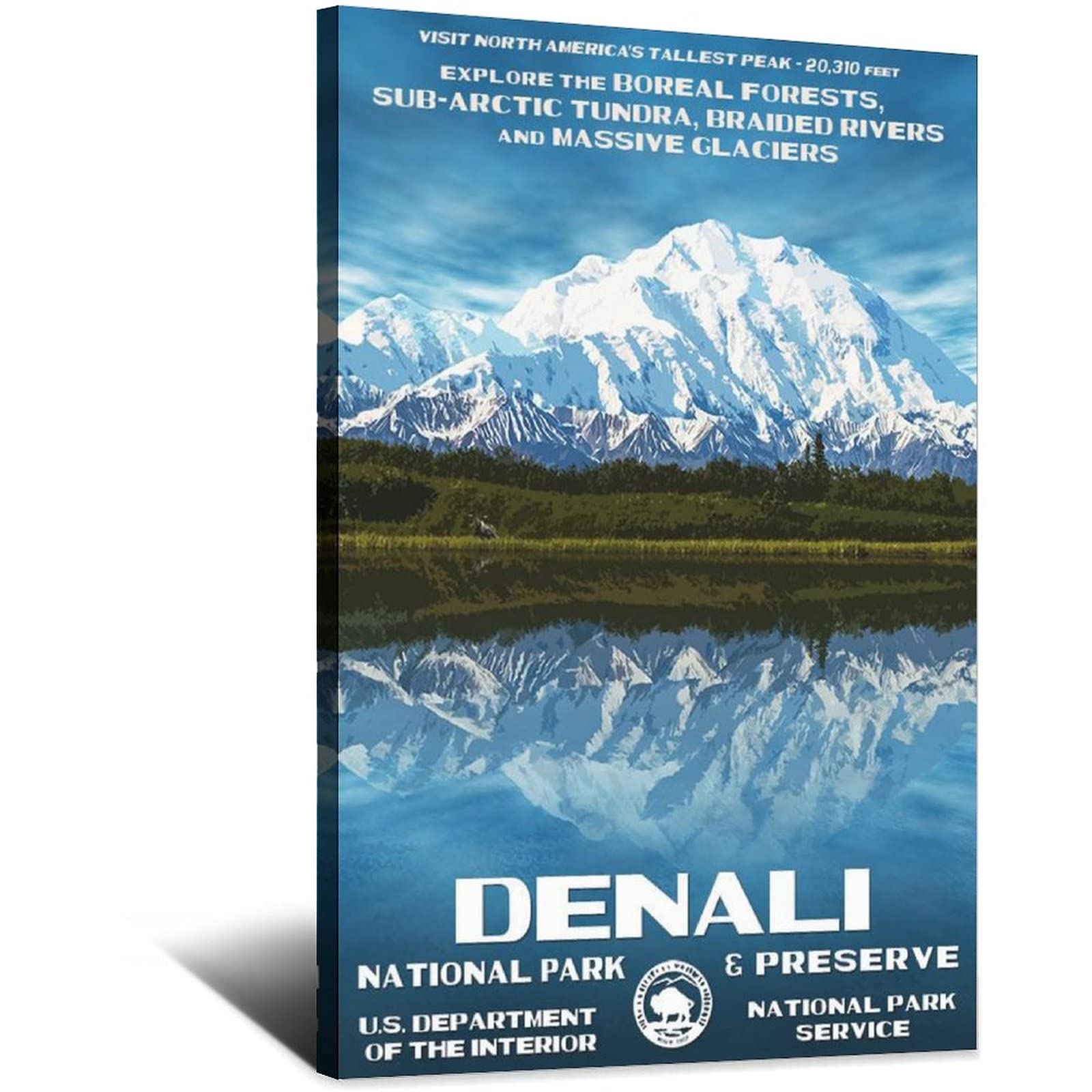 Vintage National Park Travel Posters - Denali Lake Forest Snow Mountain Canvas Wall Art - Modern Home Decor for Living Room, Bedroom, Office - Perfect Birthday Gift & Nature-Themed Interior Design