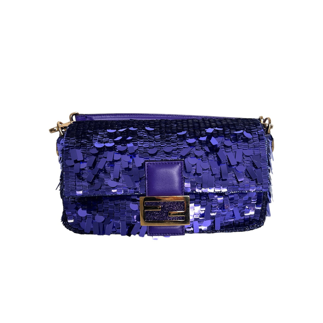 Fendi Purple Sequin Baguette Bag - Luxury Designer Shoulder Purse for Women | Perfect for Parties, Weddings & Evening Events