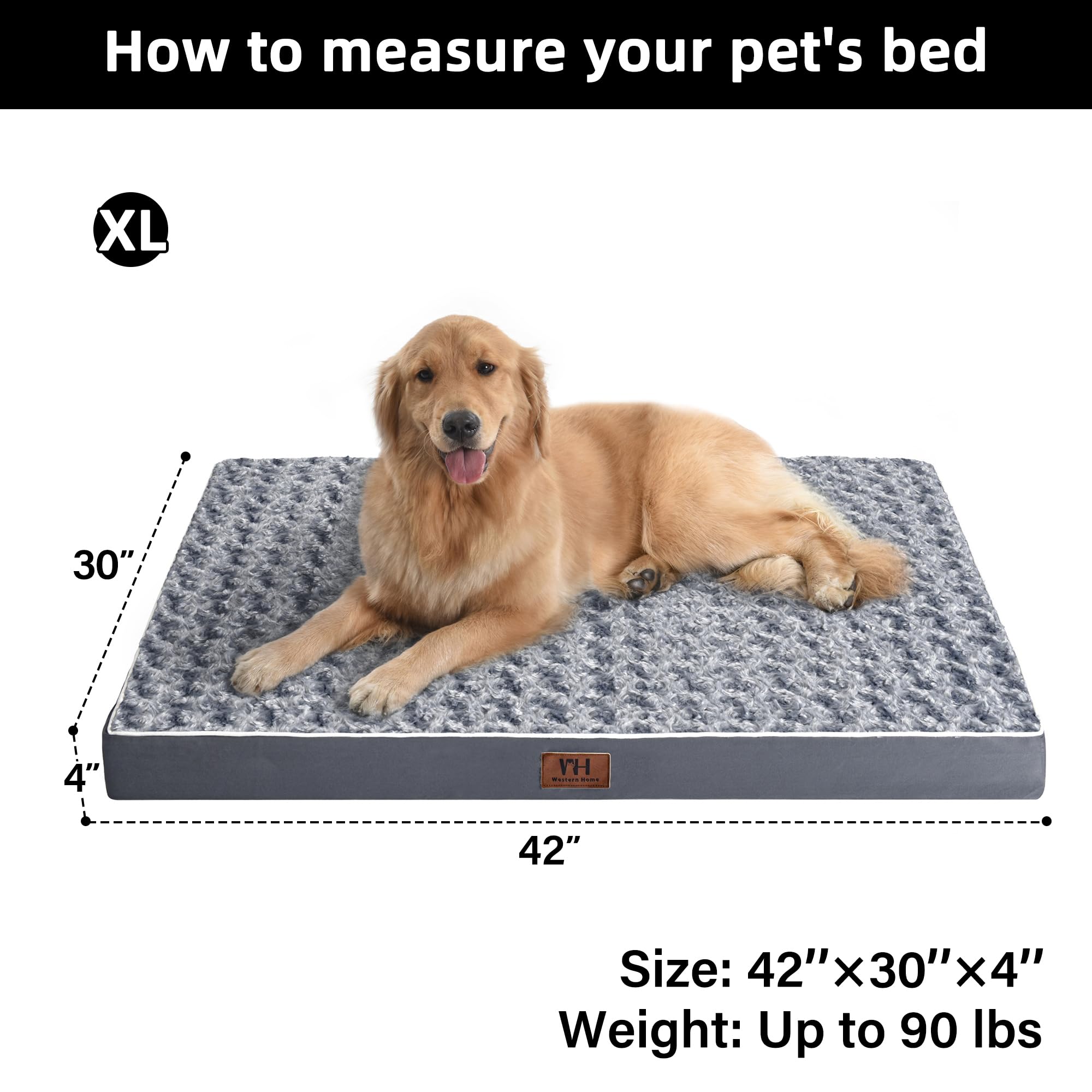 WESTERN HOME WH Orthopedic Dog Bed for Large, Jumbo & Medium Dogs - Waterproof Pet Mattress with Removable Washable Cover, Thick Egg Crate Foam & Non-Slip Bottom - Perfect for Senior Dogs, Arthritic Pets & Crate Training