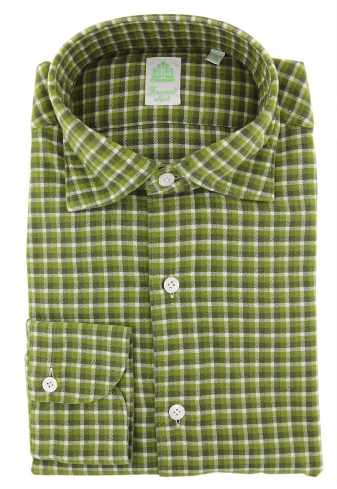 Finamore Napoli Plaid Button Down Spread Collar Flannel Extra Slim Fit Dress Shirt for Men - Perfect for Business Casual, Office Wear & Formal Occasions