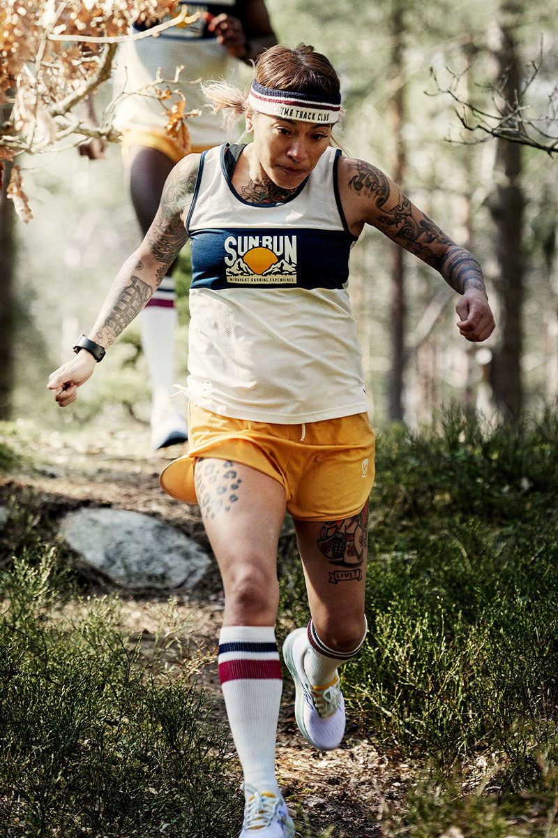 Sun Run Women's Singlet - Breathable Running Top in Off White & Estate Blue | Perfect for Marathons, Workouts & Outdoor Sports